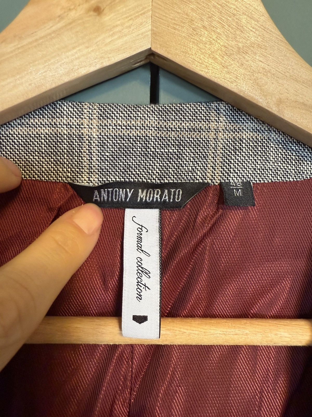 Antony Morato ANTONY MORATO Men's Grey/Navy Formal Designer Lined Button Size 48R - 2 Thumbnail