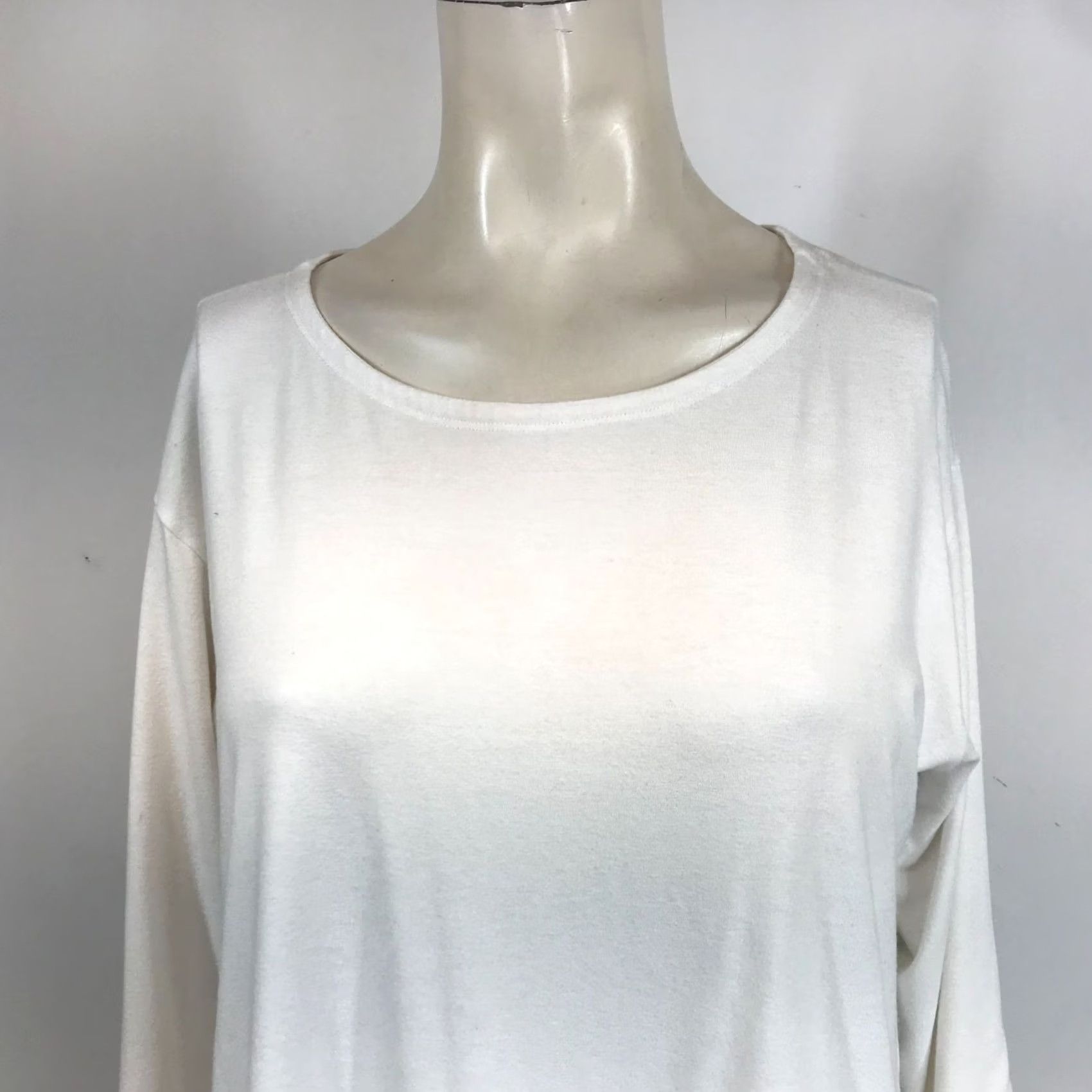 Eileen Fisher EILEEN FISHER Women Medium White 3/4 Sleeve Round Neck Asymmetrical Hem Top Blouse Shirt M Womens Menace? Size M / US 6-8 / IT 42-44 - 2 Thumbnail