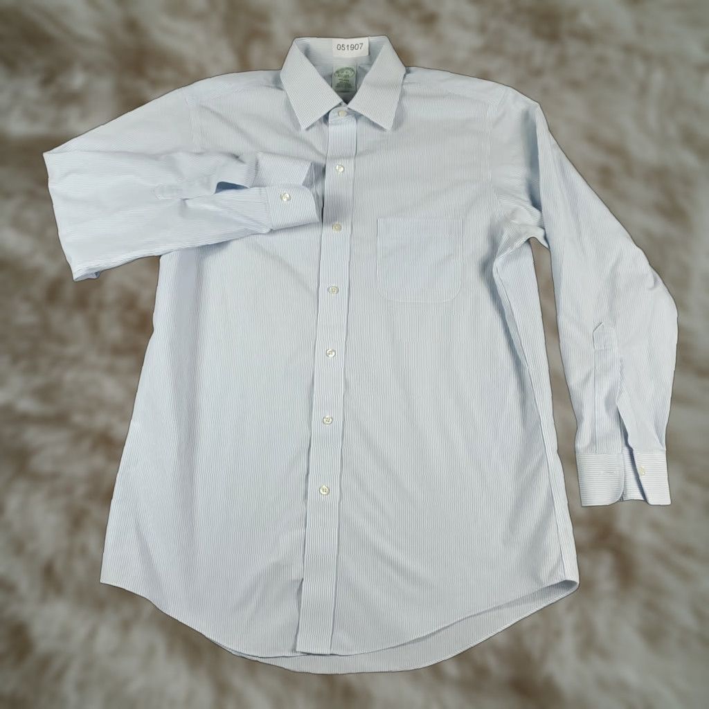 Brooks Brothers Brooks Brothers Dress Shirt Mens 16 Blue Striped Long Sleeve Button Up Non-Iron Regular Fit Size 42R - 1 Thumbnail