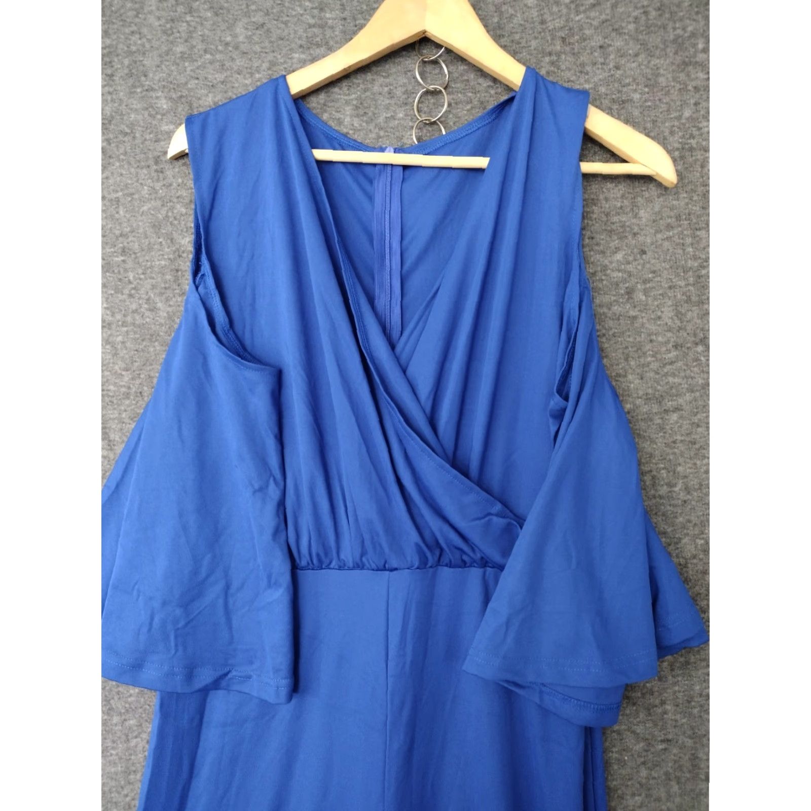 Vintage Women's Jumpsuit Casual 2XL V-Neck Short Sleeve Cold Shoulder Wide-Leg Blue Polyester Spandex One-Piece Size 40" / US 18 - 3 Thumbnail