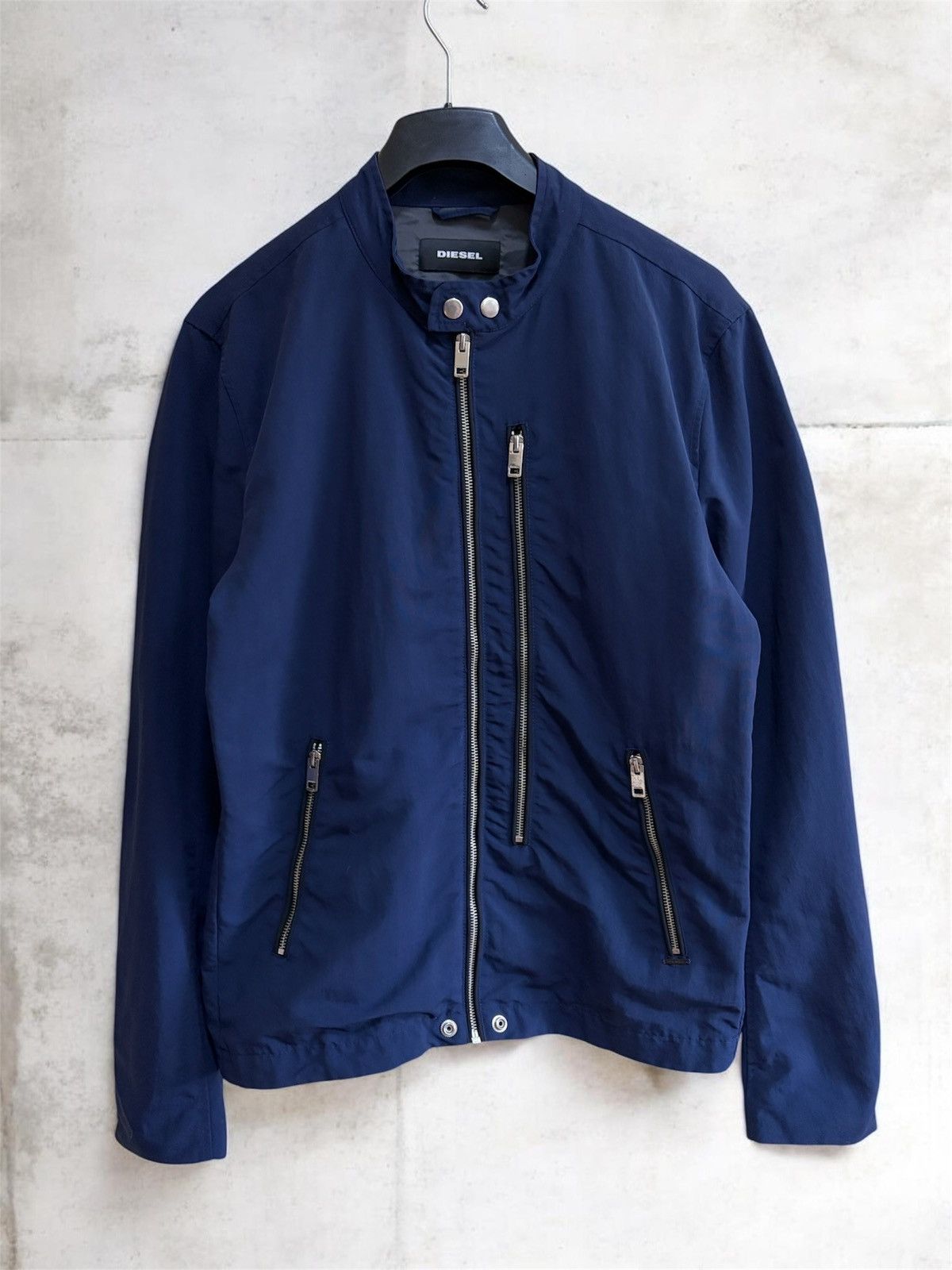 Diesel Diesel Blue Nylon Biker Bomber Jacket XL Cafe Racer Full Zip Size US XL / EU 56 / 4 - 1 Thumbnail