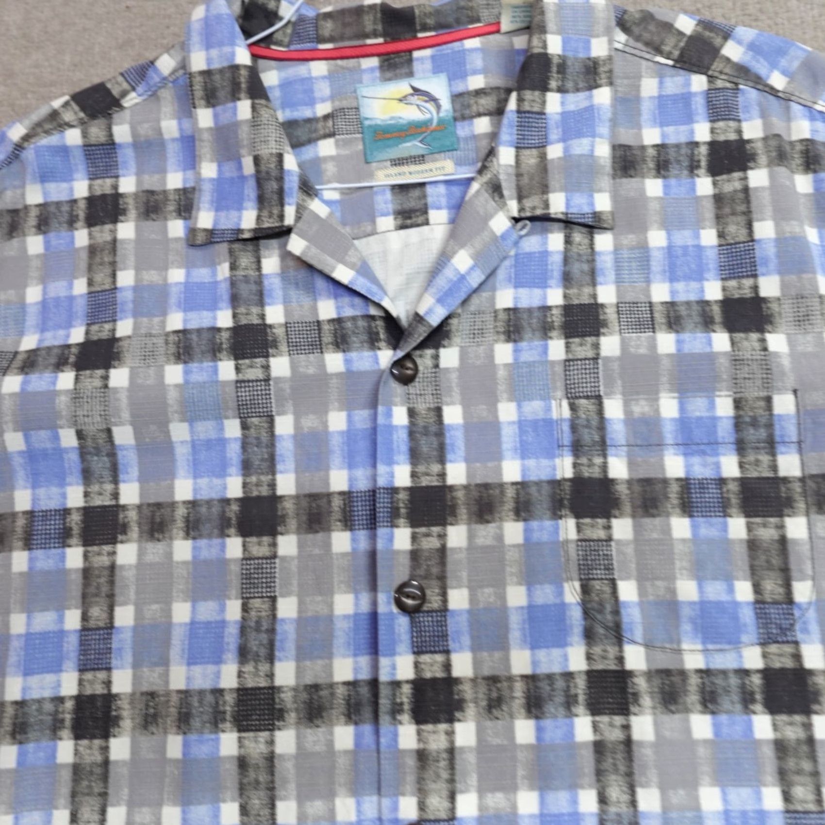 Tommy Bahama VINTAGE Tommy Bahama Shirt 2XL Blue Plaid Camp Loop Collar Silk Blend Island Modern Fit Size US XXL / EU 58 / 5 - 2 Thumbnail