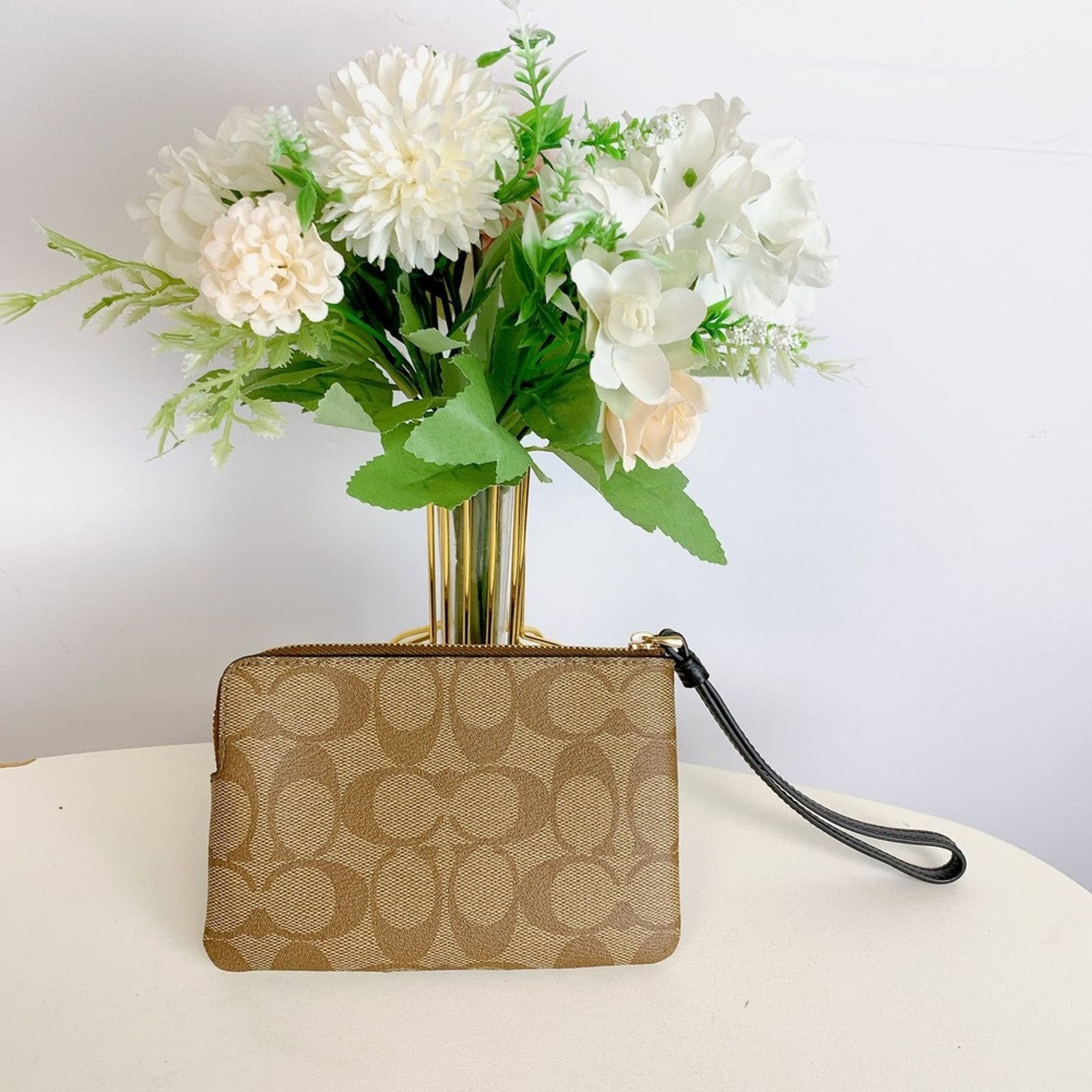 Coach Coach 58035 Corner Zip Wristlet In Signature IN Khaki Black Size ONE SIZE - 2 Thumbnail