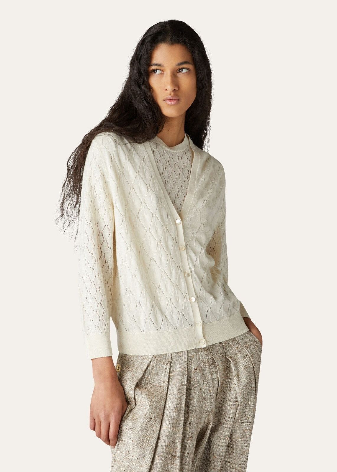 Loro Piana o1srvl11e0824 Piura Cashmere Cardigan in Off White Size L / US 10 / IT 46 - 4 Thumbnail