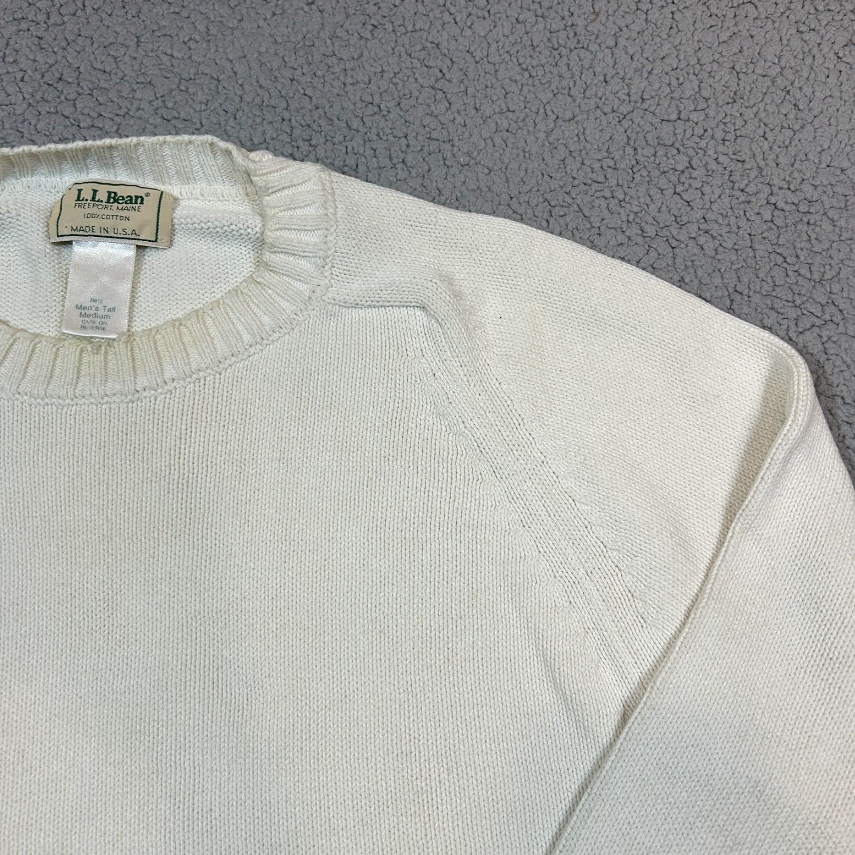 Vintage LL Bean Sweater Mens Medium Tall White Cotton Crewneck Pullover Knit Classic Size US M / EU 48-50 / 2 - 2 Thumbnail