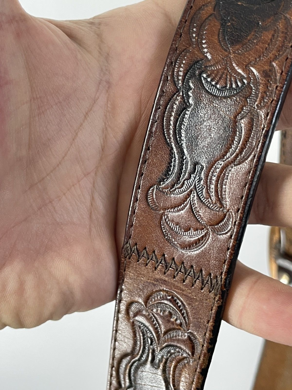 Vintage Solid Brass Vintage leather belt Size ONE SIZE - 7 Thumbnail
