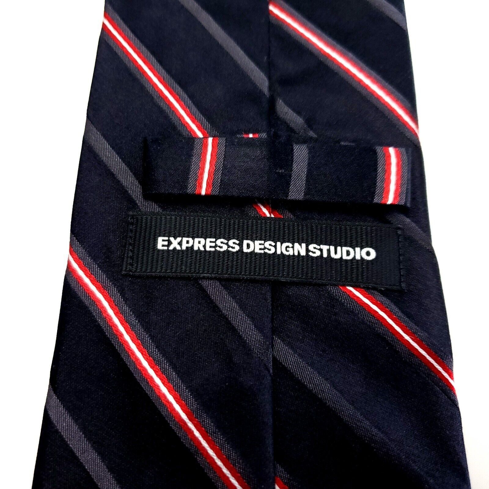 Express Express Design Studio Silk Tie Woven Black Red Striped Size ONE SIZE - 3 Thumbnail