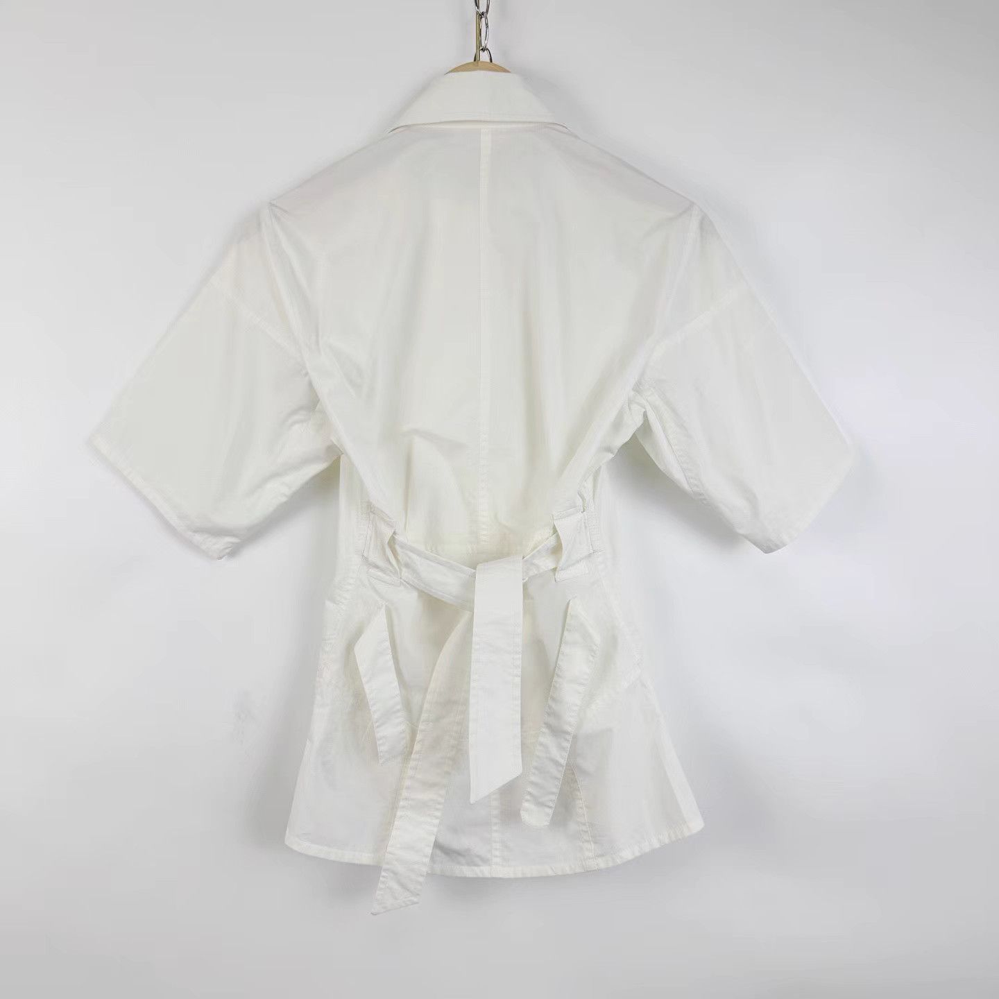 Celine CELINE White Waist-Fitted Short Sleeve Shirt K12 Size XXS / US 00 / IT 34 - 5 Thumbnail