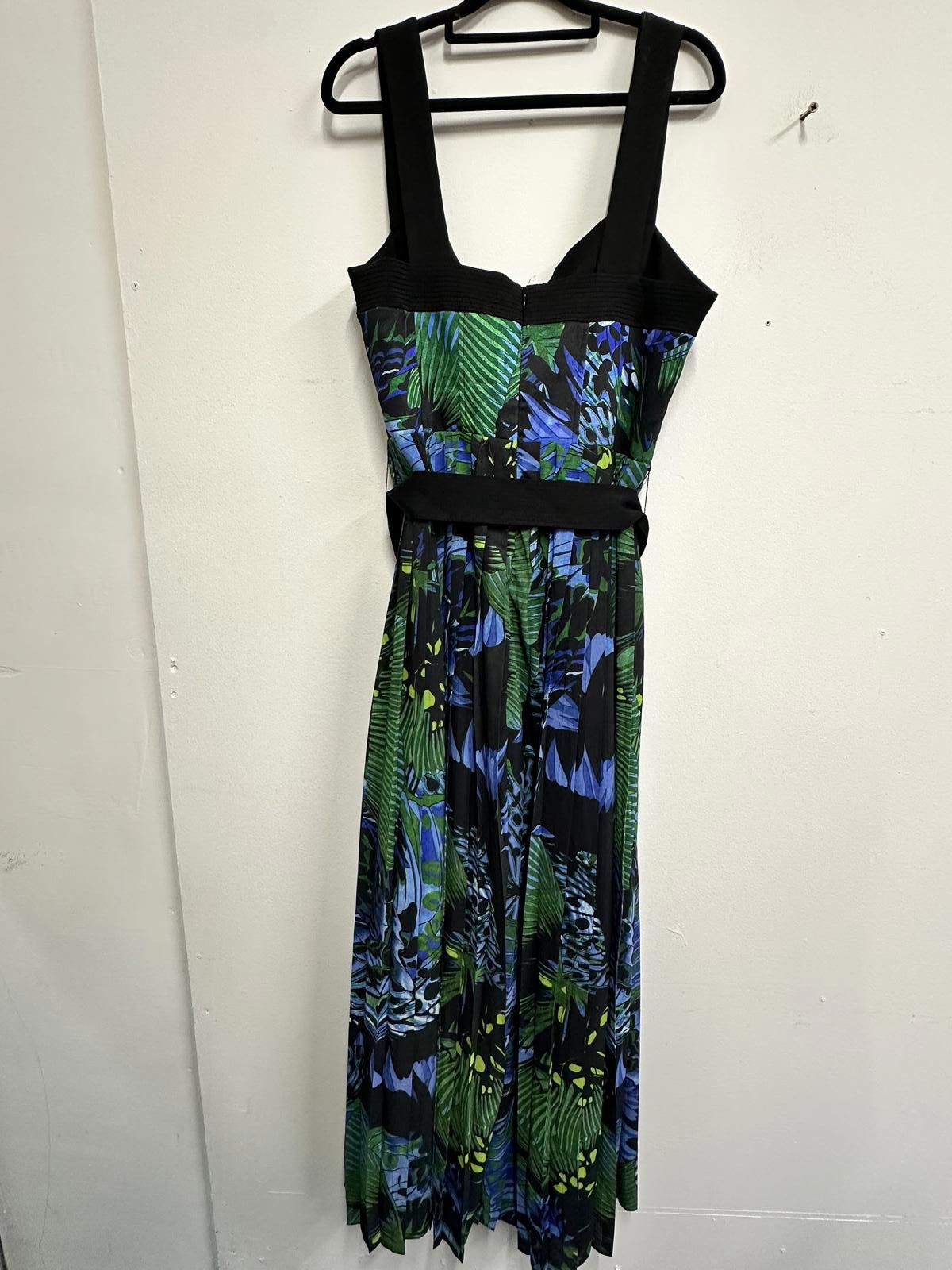 Other Karen Miller Women's Maxi Dress with Blue & Green Leaf Print Size L / US 10 / IT 46 - 3 Thumbnail