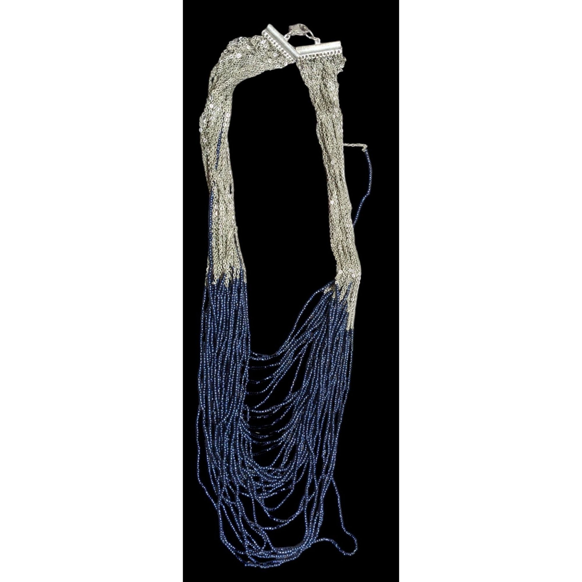 Other Elegant Multi-Strand Navy Bead & Silver Chain Statement Neck Size ONE SIZE - 1 Thumbnail