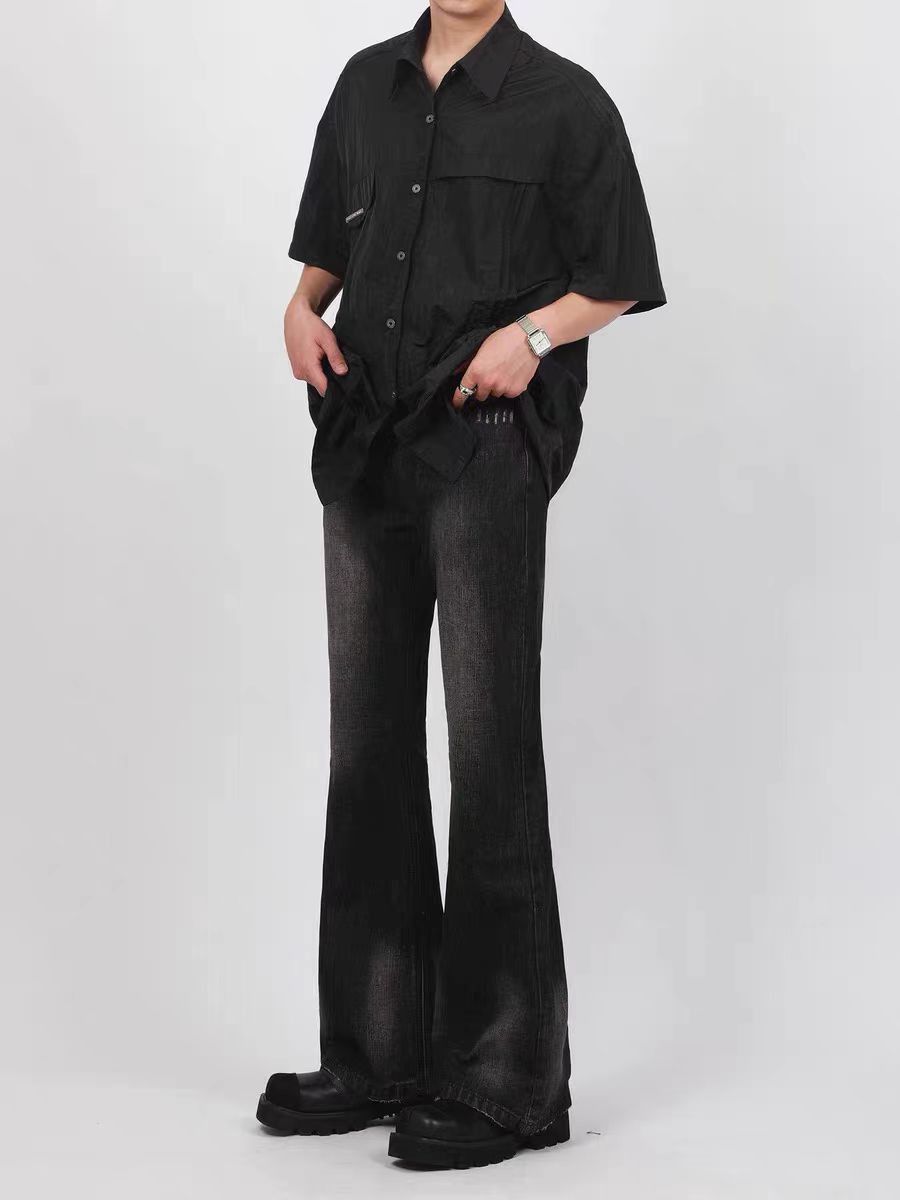 Washed street distressed micro flare baggy jeans