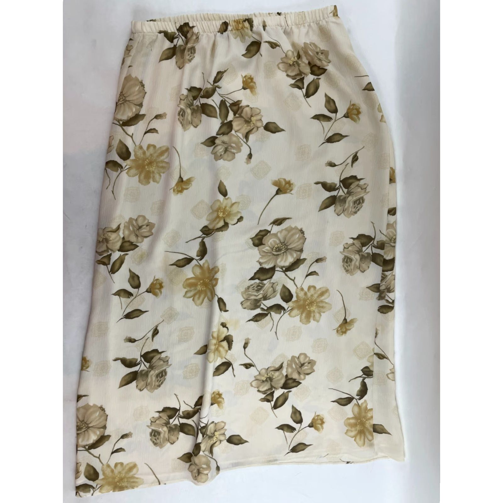 Vintage Laura Scott Skirt Womens Medium Brown Floral Maxi A-line Long Cream Tan Modern Fall Spring Summer Size 32" / US 10 / IT 46 - 2 Thumbnail