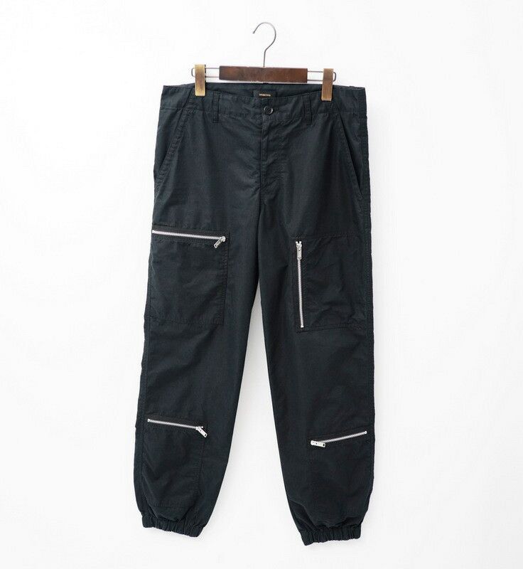 Casual Pants cottton tussah elastic hem flight pants Black