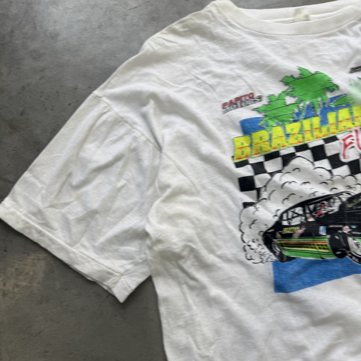NASCAR Vintage 80s Single Stitch Nascar Style Brazillian Flash Tee Size US L / EU 52-54 / 3 - 3 Thumbnail