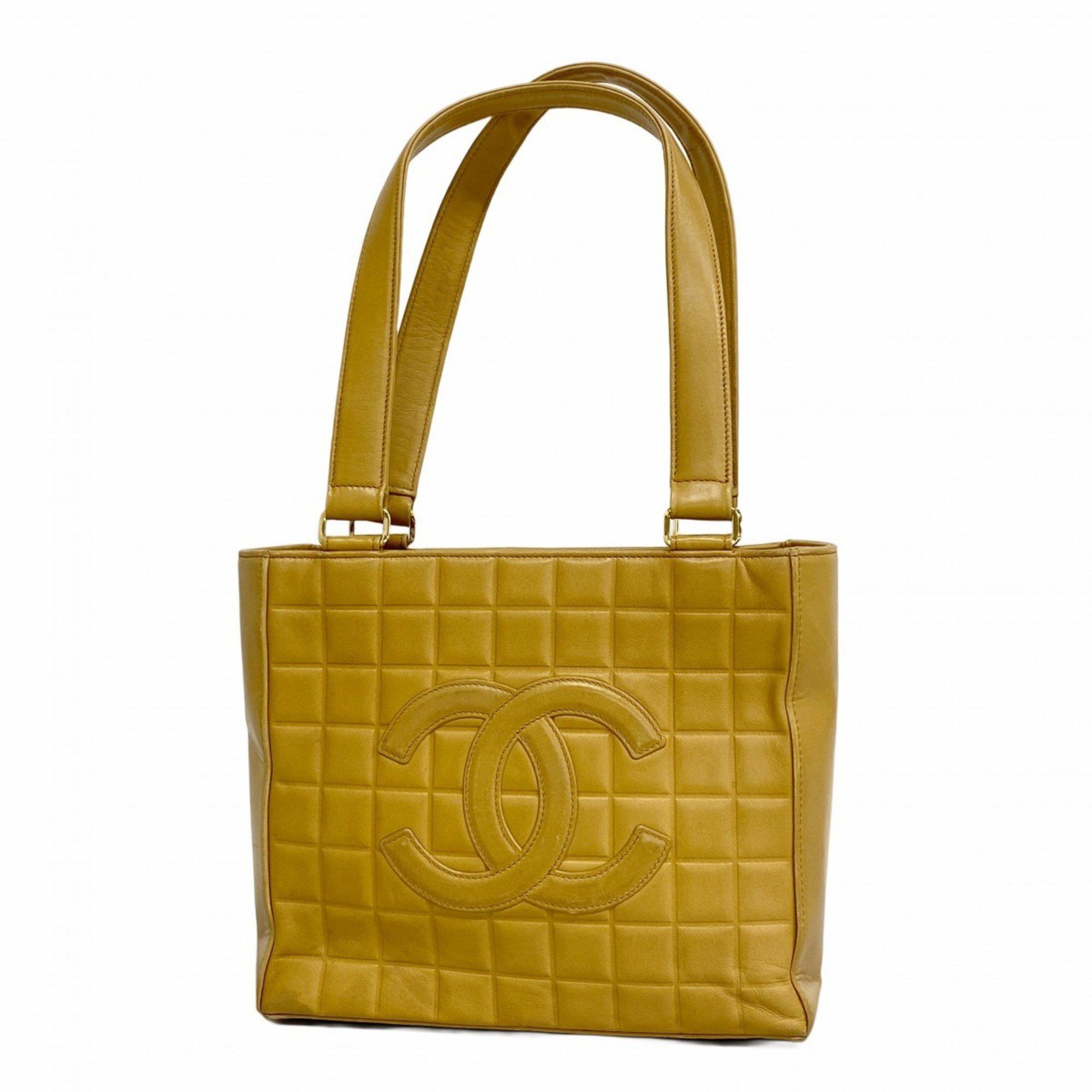 Chanel Tote Bag Chocolate Bar Lambskin Beige Women's