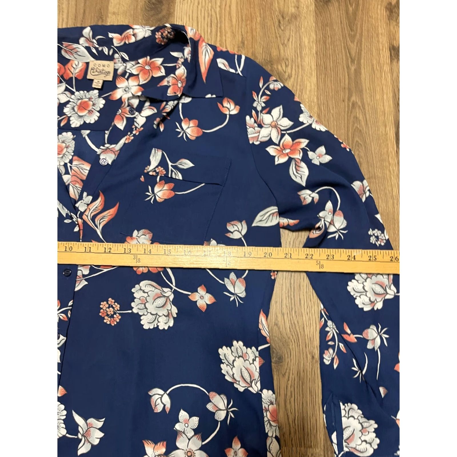 Vintage Como Shirt, Womens Medium Blue White Pink Floral Long Sleeve Button Up Size M / US 6-8 / IT 42-44 - 6 Thumbnail