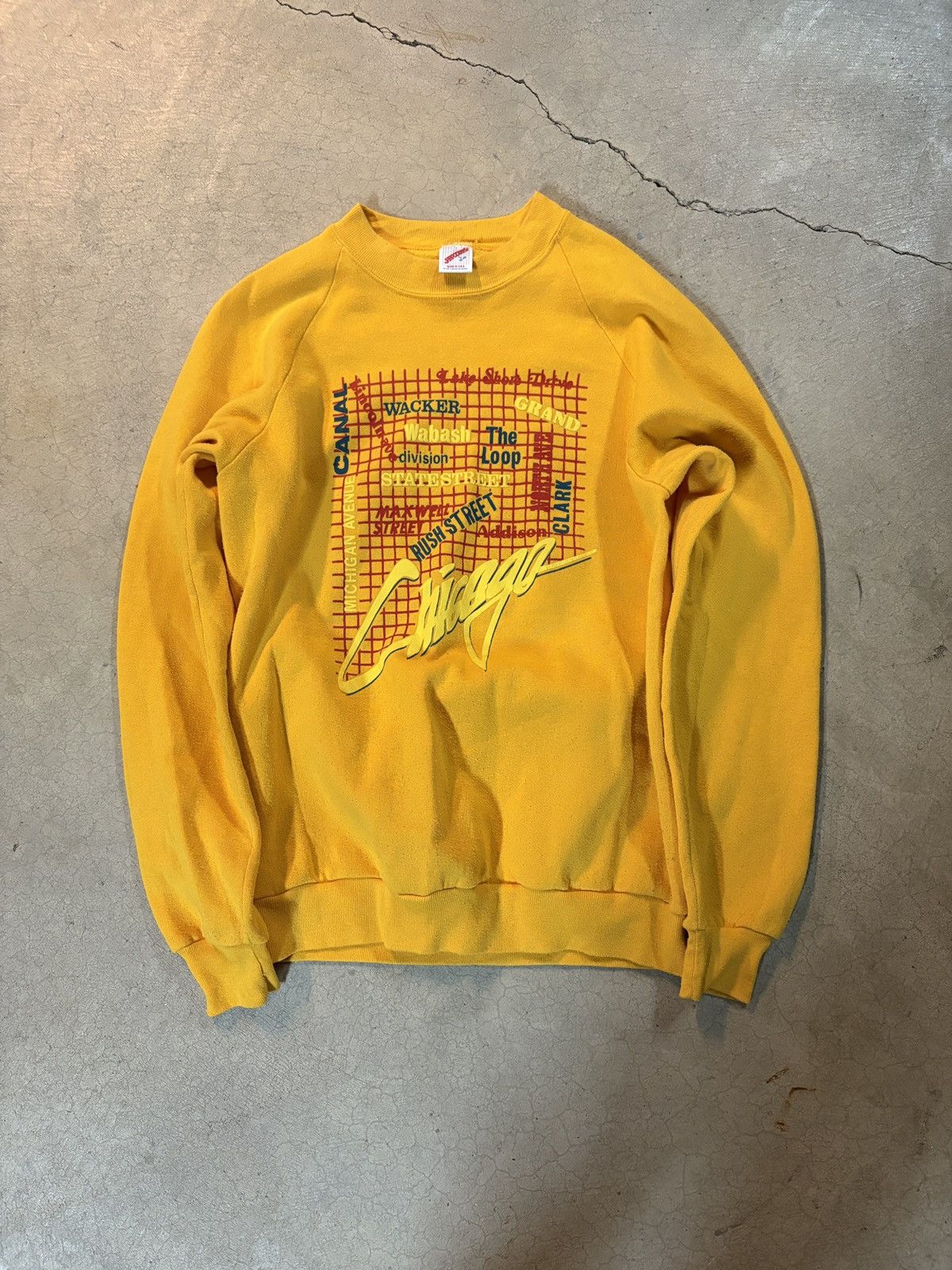 Jerzees Vintage 90s Jerzees Chicago Map Crewneck Sweatshirt Yellow L Size US L / EU 52-54 / 3 - 1 Thumbnail