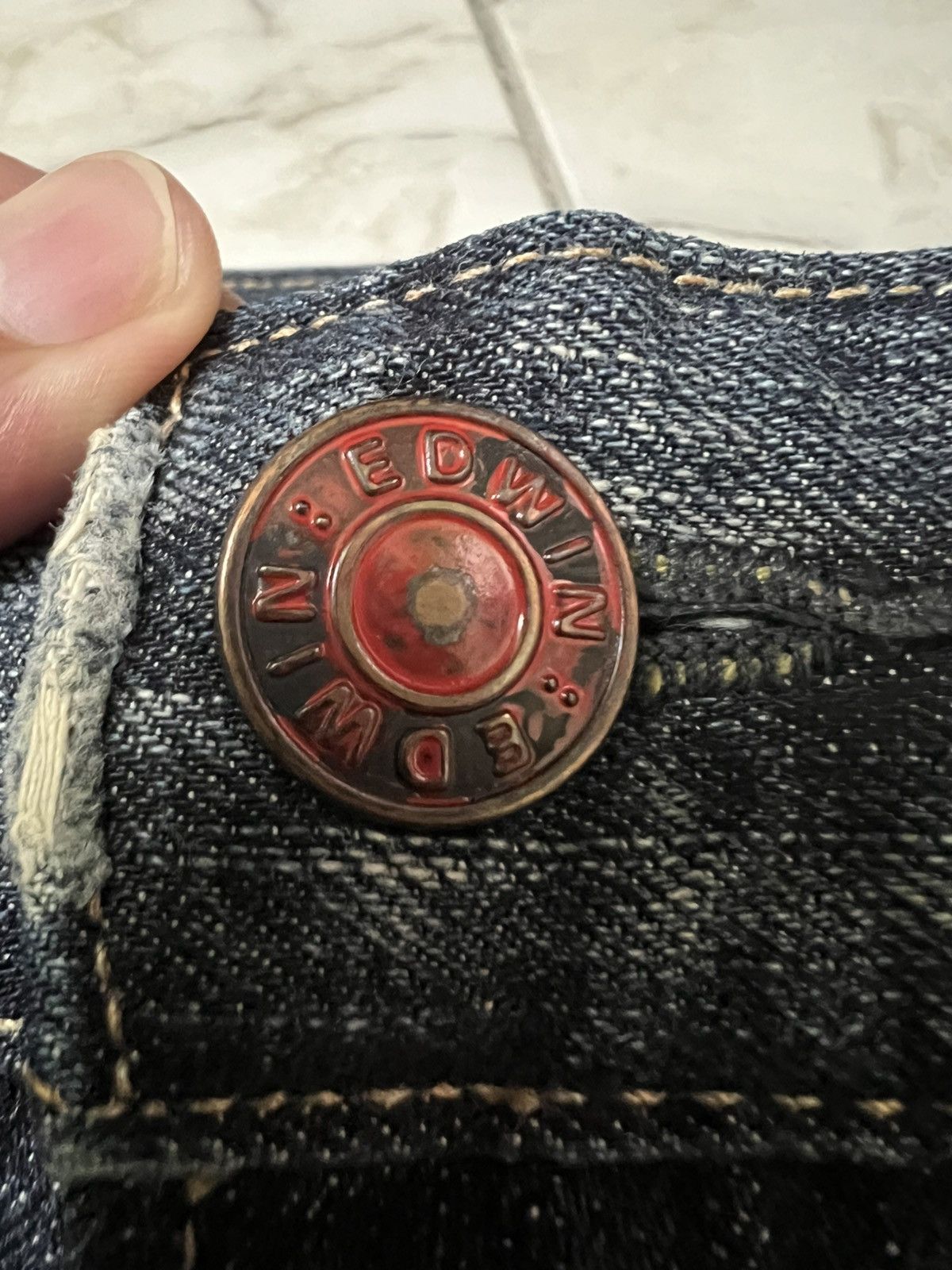 Edwin 💥Flare💥Vintage Edwin 503 Blue Trip Distress Jean Size US 36 / EU 52 - 17 Thumbnail
