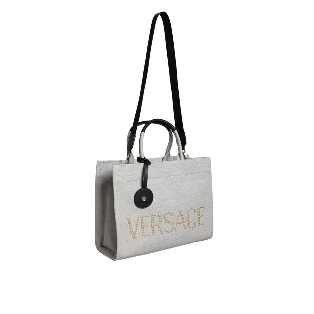 Versace Versace White Top Handle Canvas Leather Logo Crossbody Tote Size ONE SIZE - 2 Thumbnail