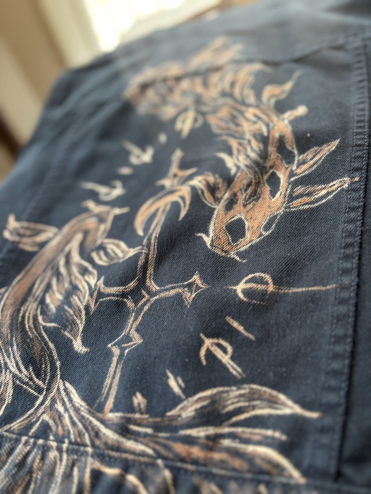 Handmade × JCPenney “Koi” Hand-Bleach-Painted Denim Cropped Jacket Size XL / US 12-14 / IT 48-50 - 4 Thumbnail