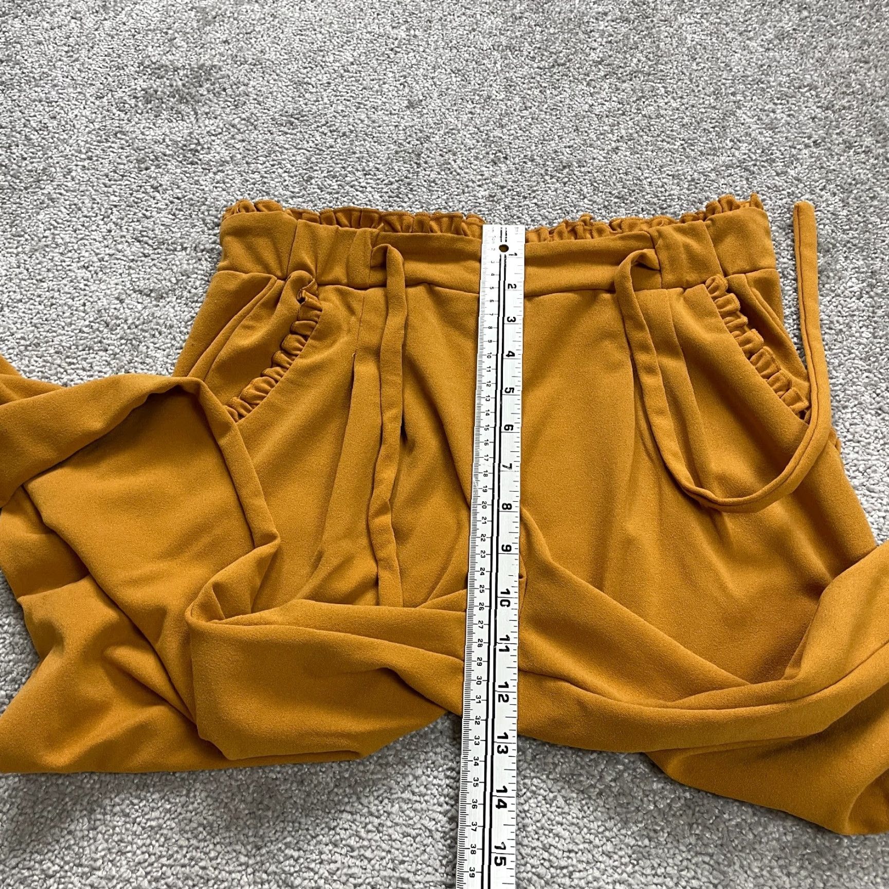 Vintage SOHO Paperbag Pants Womens Medium Mustard Belted Elastic Waist Trouser Size M Knit Polyester Spandex Solid Yellow Size 32" / US 10 / IT 46 - 7 Thumbnail