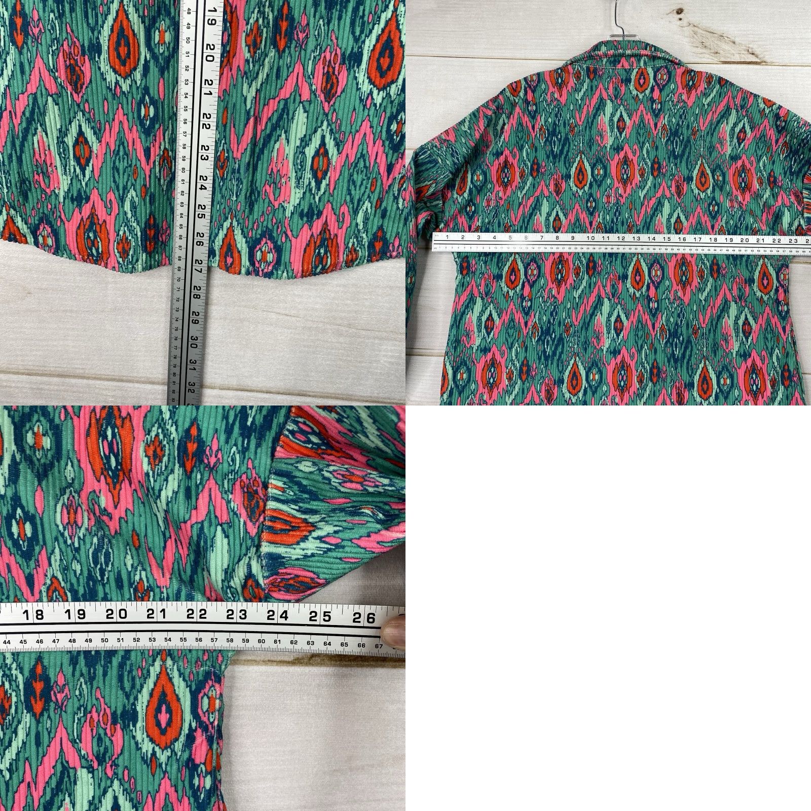 Pinko Savanna Jane Jacket Womens L Green Pink Floral Aztec Corduroy Button Up Boho Shirt Size L / US 10 / IT 46 - 8 Thumbnail