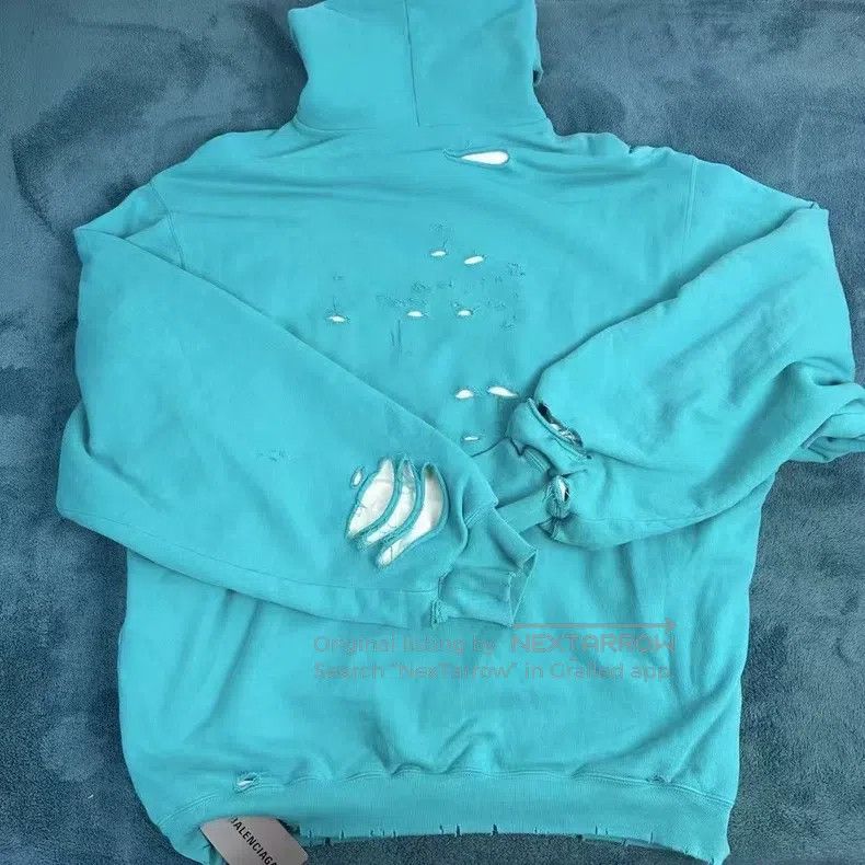 Balenciaga Balenciaga Letter Printed Hole Hoodie - Sky Blue Size US S / EU 44-46 / 1 - 2 Thumbnail