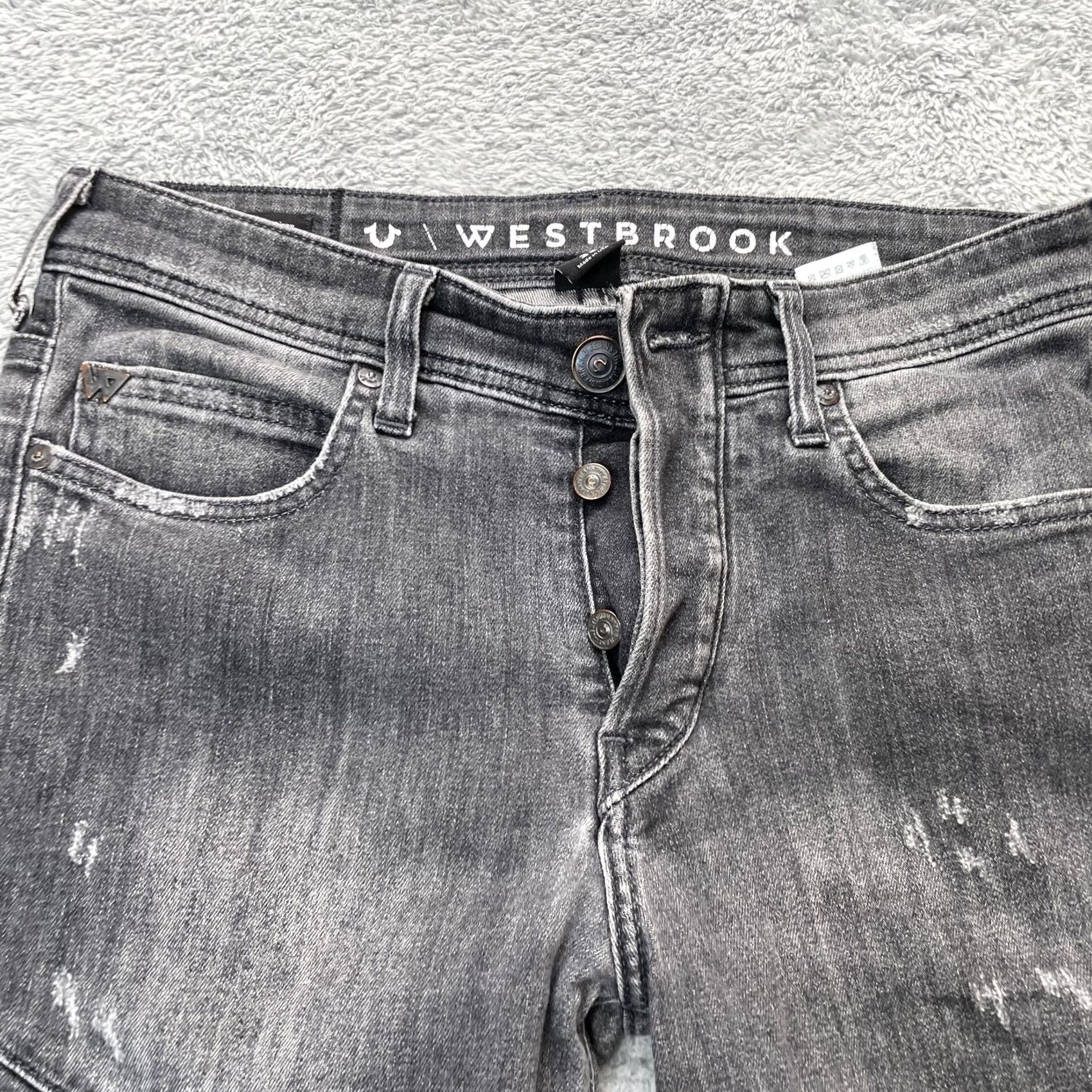 True Religion True Religion Jeans Mens 29 Gray Westbrook Rocco Relaxed Skinny Leg Distressed Denim 5-Pocket City Comfortable Distressed Jeans Mens Gray 90s Style Size US 29 - 6 Thumbnail