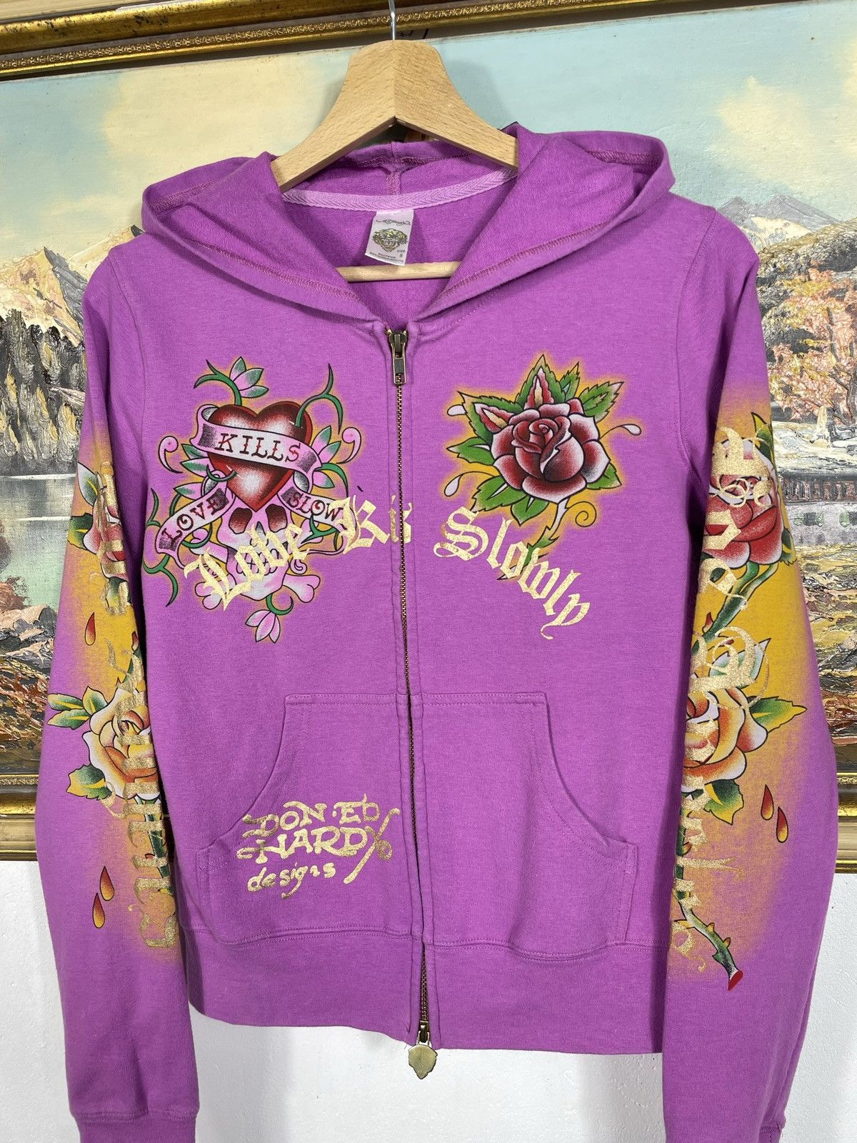 Christian Audigier Ed Hardy Retro 00s Hoodie With Crystals Affliction Grunge Size S / US 4 / IT 40 - 5 Thumbnail