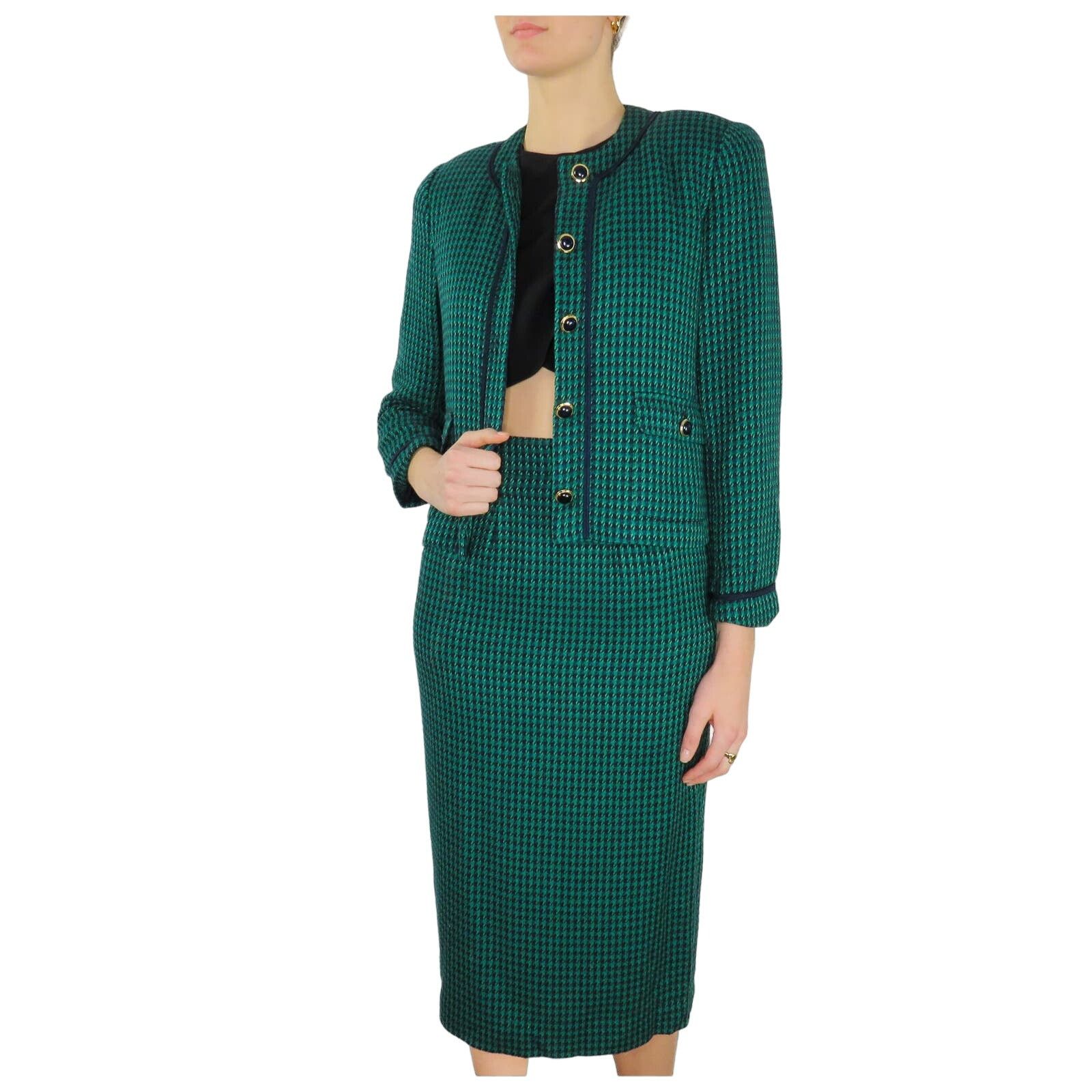 Vintage Vintage Emerald Green Plaid Tweed Skirt Suit Small Size S / US 4 / IT 40 - 2 Thumbnail