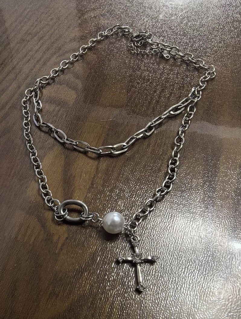 Japanese Brand × Jewelry Fashion punk pearl cross chain layered choker necklace Size ONE SIZE - 5 Thumbnail