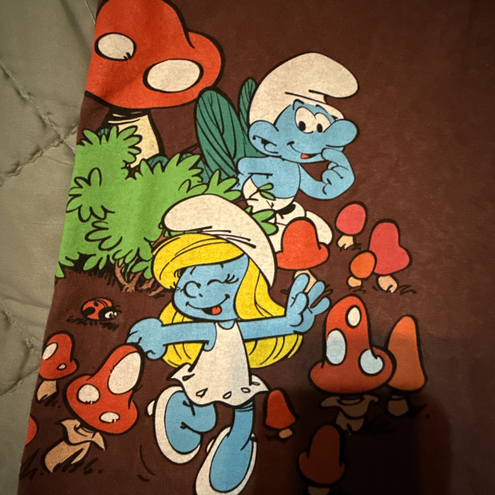 & Other Stories Peyo Have a Smurfy Day Cartoon Brown Tee Sz M Mushroom AOP Size US M / EU 48-50 / 2 - 7 Thumbnail