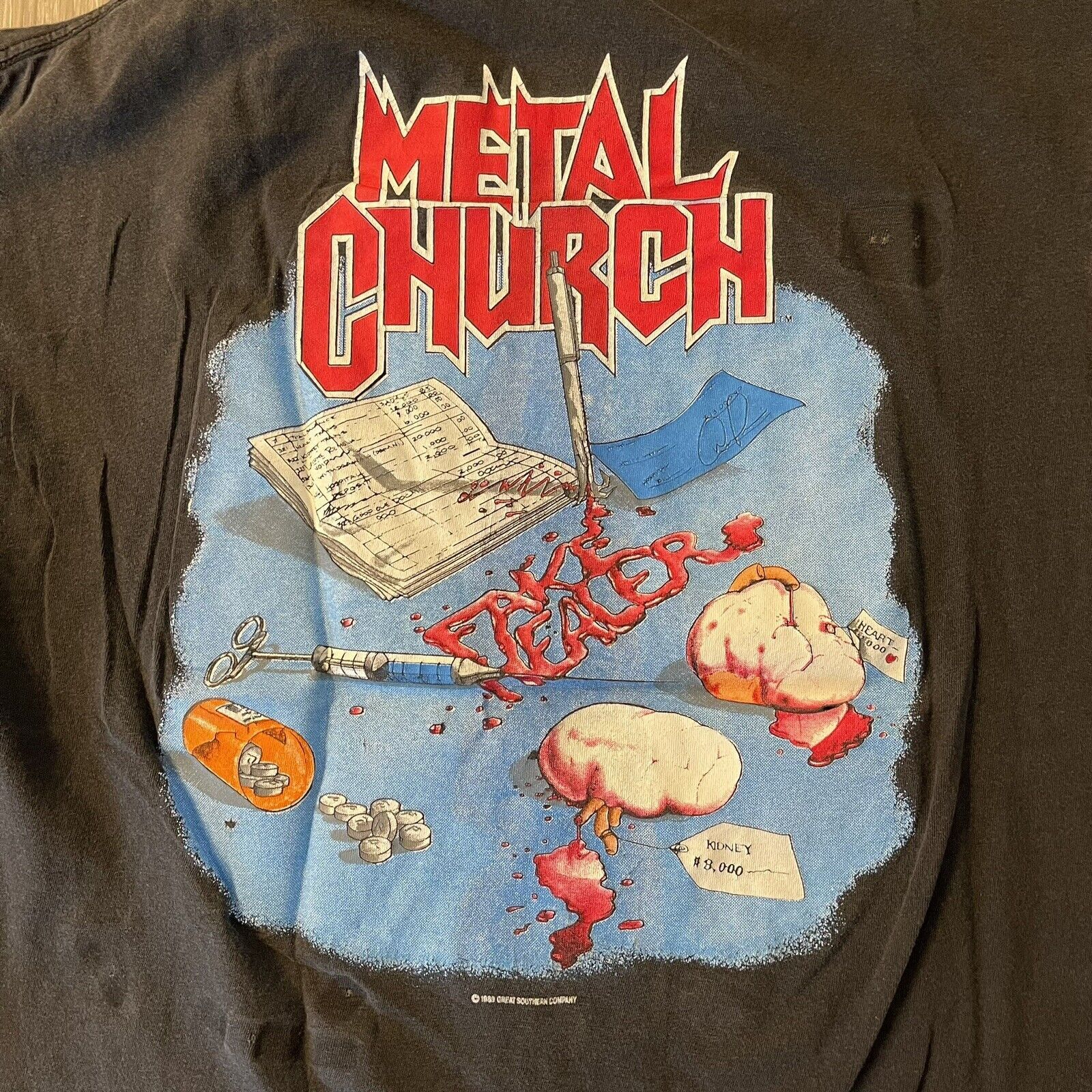 Vintage Vtg 80s Metal Church T-Shirt Fake Healer Blessings Tour Size US L / EU 52-54 / 3 - 10 Thumbnail