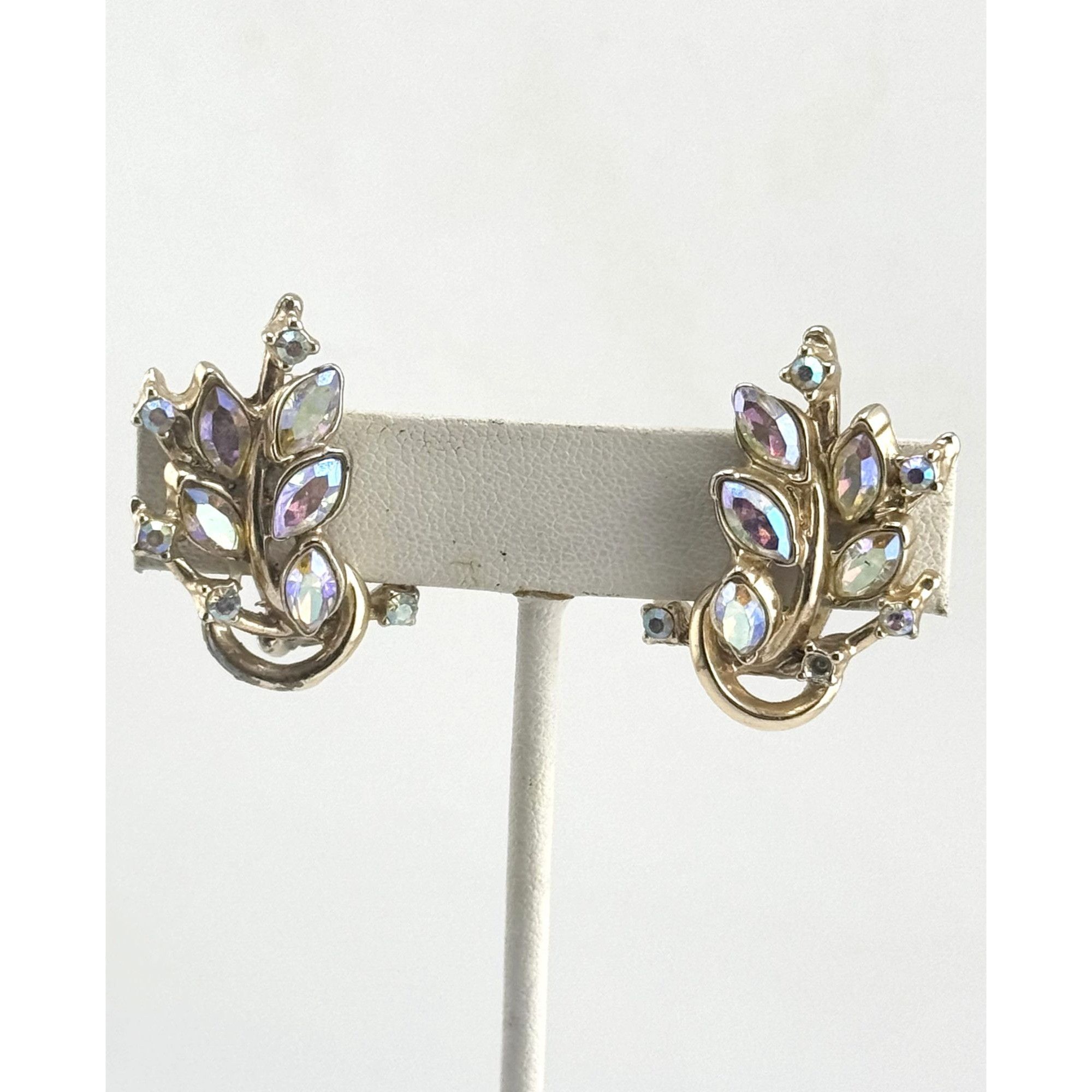 Vintage Vintage gold tone AB Flower Climber Earrings Size ONE SIZE - 1 Thumbnail
