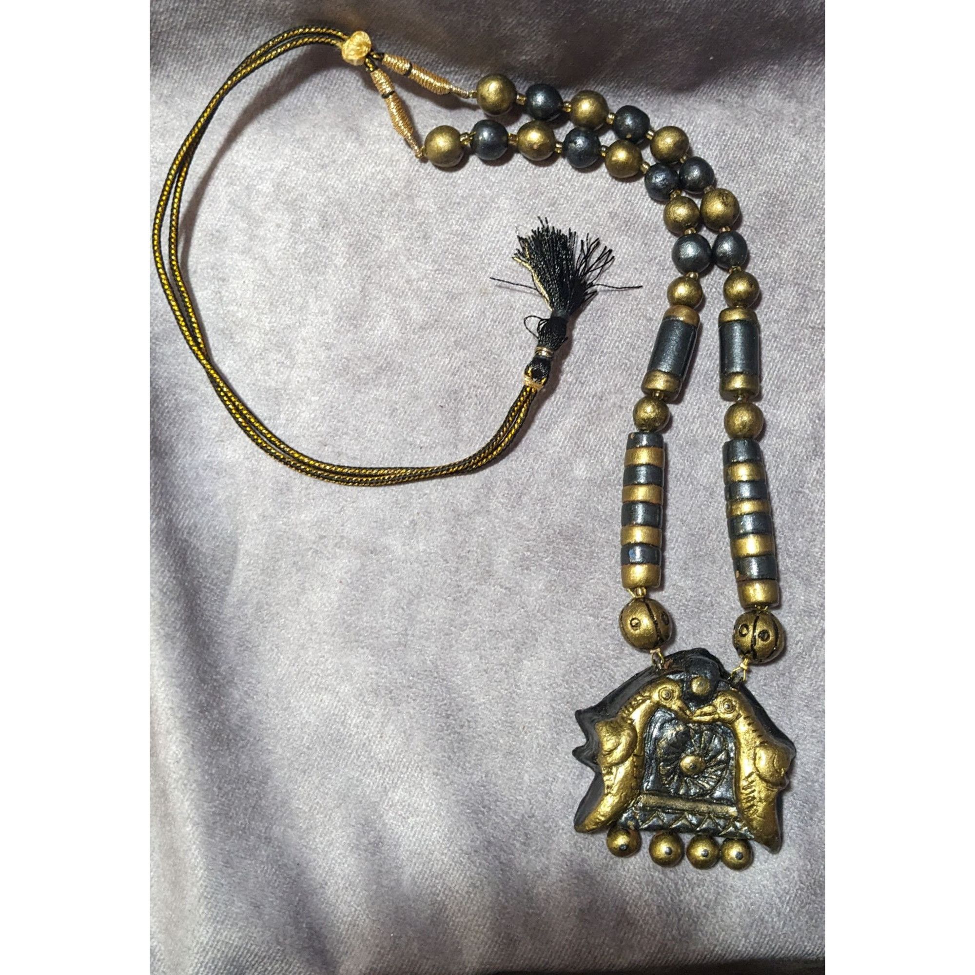 Other Vintage Terra Cotta Gold And Black Bird Beaded Pendant Neckl Size ONE SIZE - 12 Thumbnail