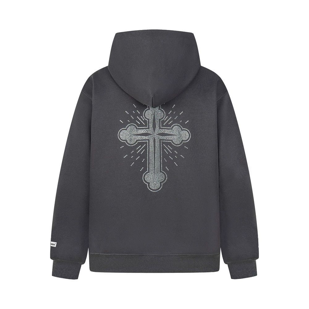 High street men's loose stitching cross zipper hoodie