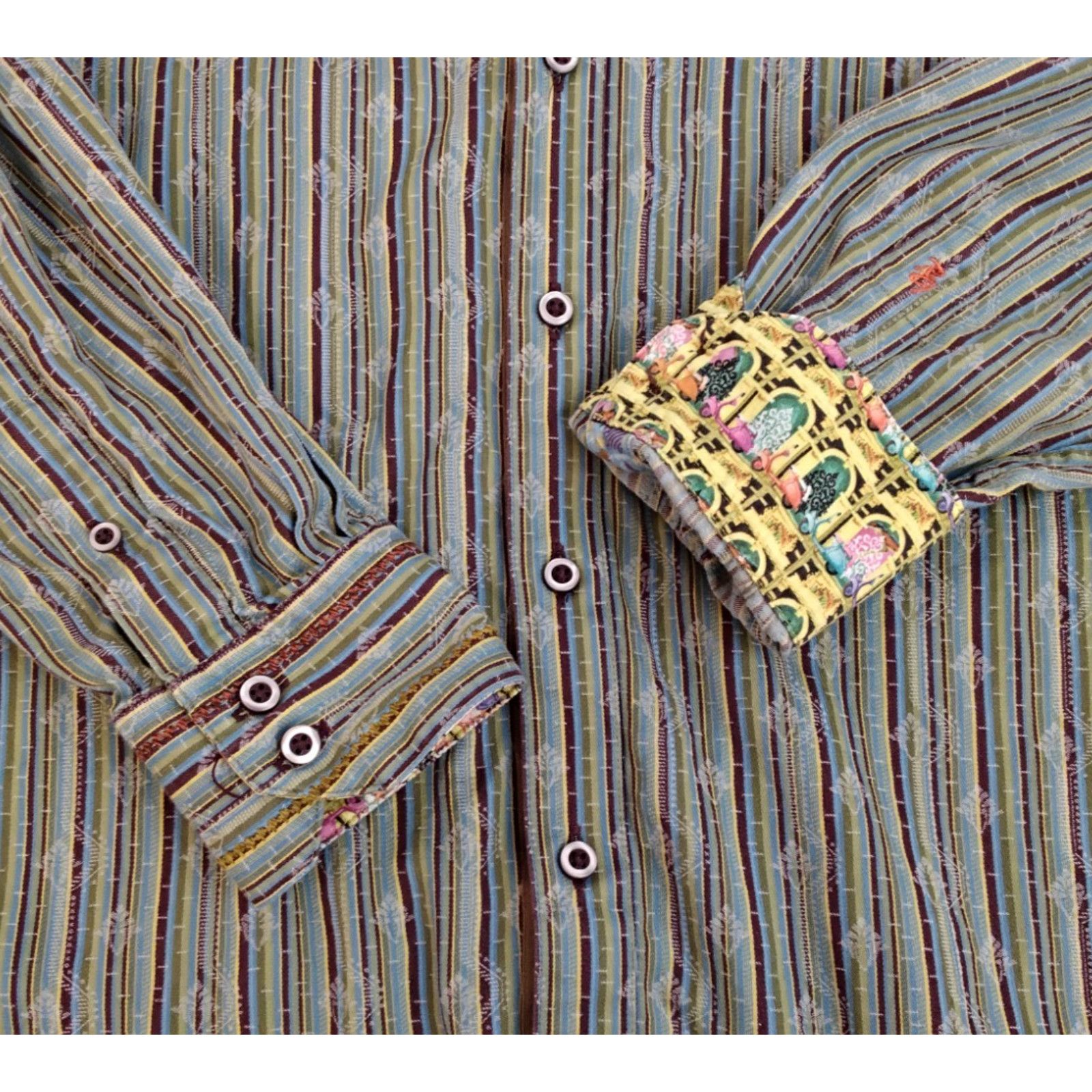 Robert Graham Robert Graham Dress Shirt Men's S Green Blue Stripes Paisley Size US S / EU 44-46 / 1 - 11 Thumbnail