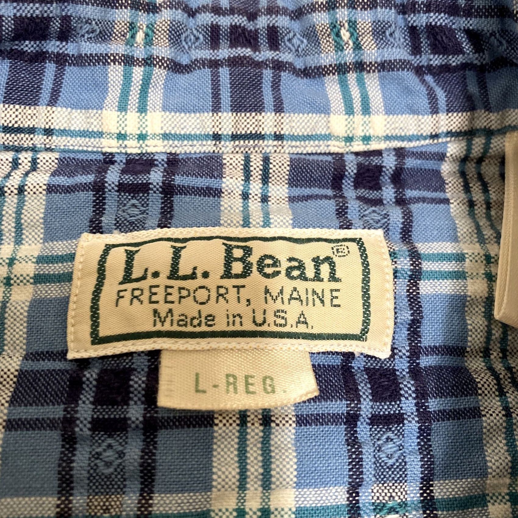 Vintage L.L. Bean Men's Large Short Sleeve Button Down Pocket Shirt Blue Chamois Cotton Plaid Regular Size US L / EU 52-54 / 3 - 2 Thumbnail