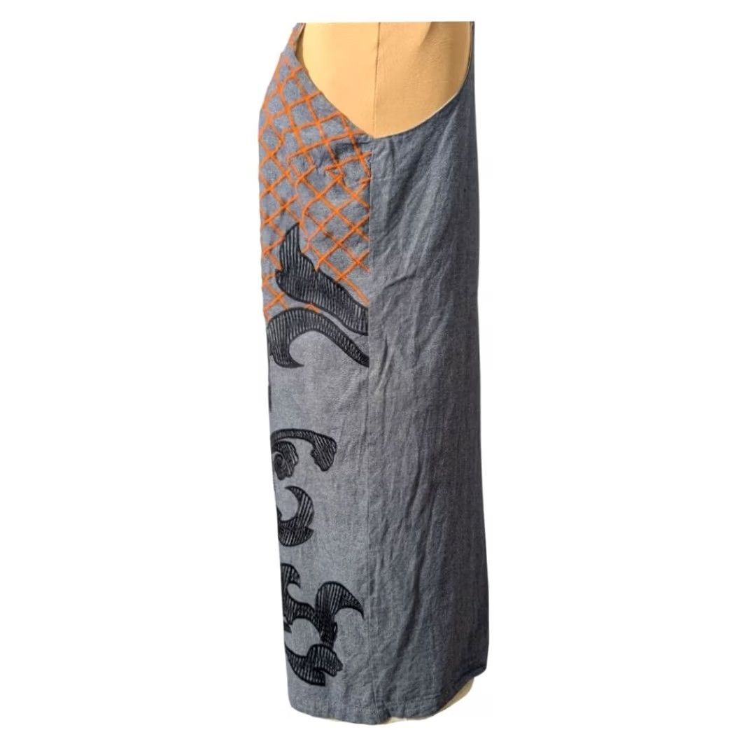 Vintage francesca's Alya Embroidered Chambray Shift Dress Women's L Sundress Sleeveless Navy Coral Embroidered Knee Length Size L / US 10 / IT 46 - 4 Thumbnail