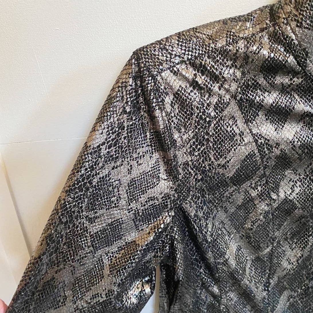Chicos Chico’s Black Bronze Metallic Zip Jacket Snake Python Print Size M / US 6-8 / IT 42-44 - 5 Thumbnail