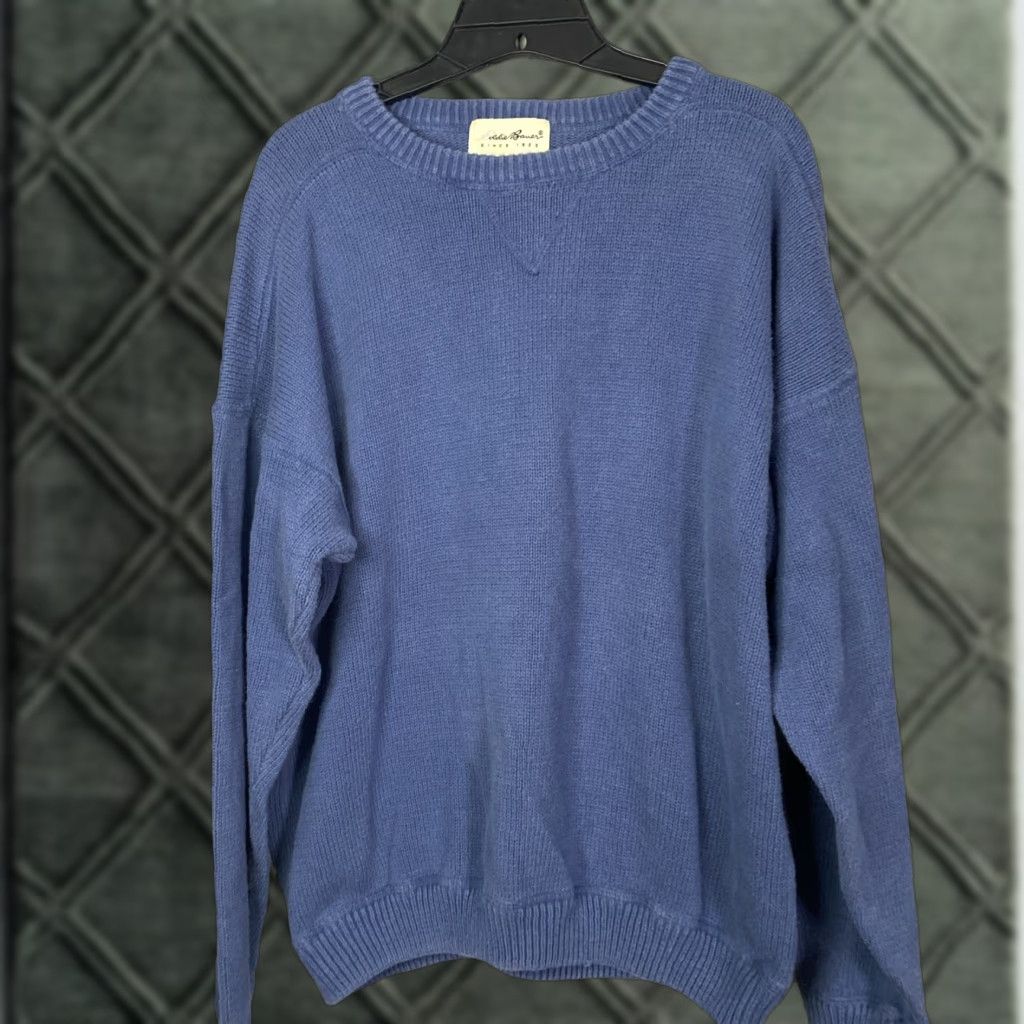 VINTAGE Eddie Bauer Fisherman Sweater Mens Medium Blue Oversized Knit pullover 24x27 90s?