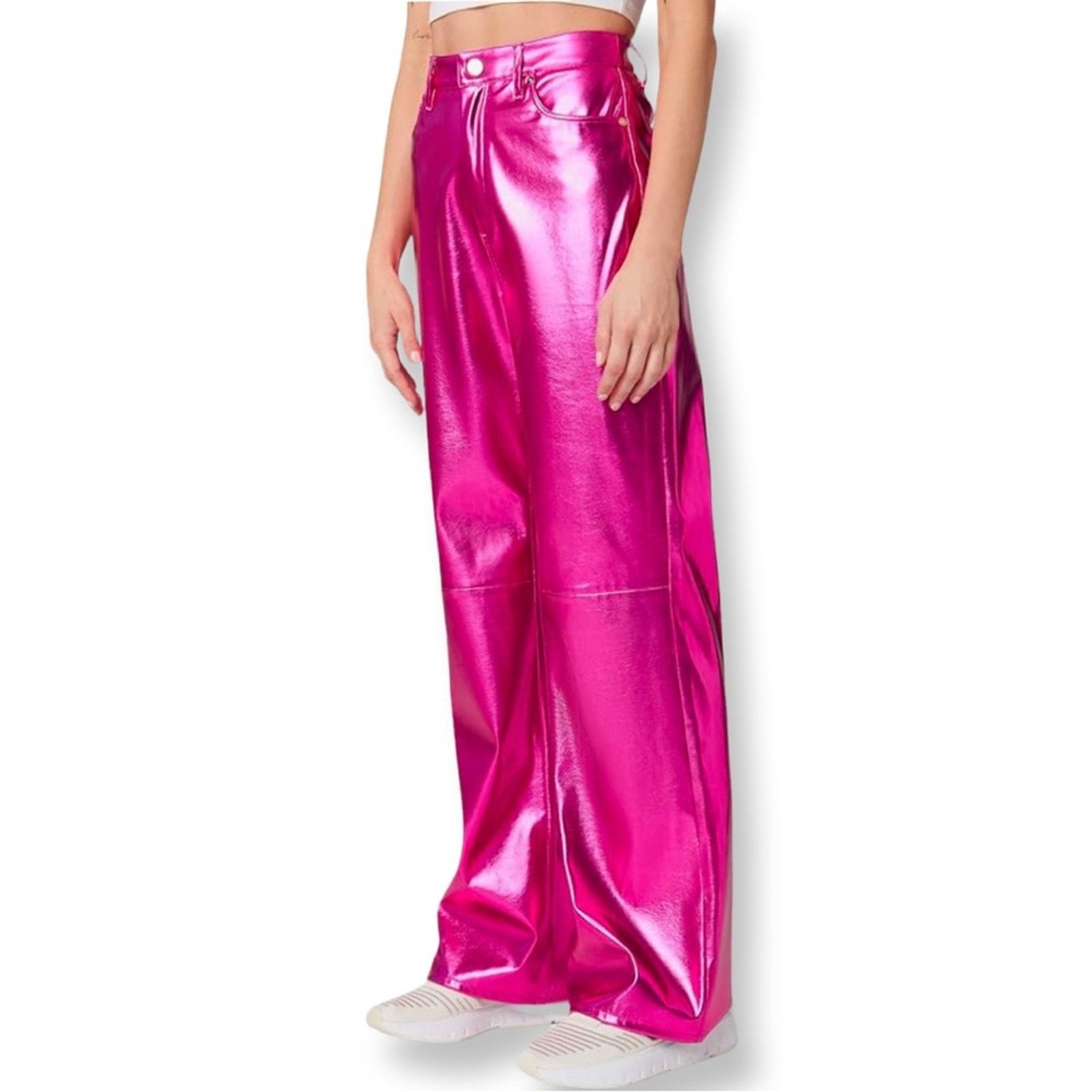 BLANKNYC [BlankNYC] NWT Hot Pink Faux Leather Wide Leg Franklin Pant Size 28" / US 6 / IT 42 - 6 Thumbnail