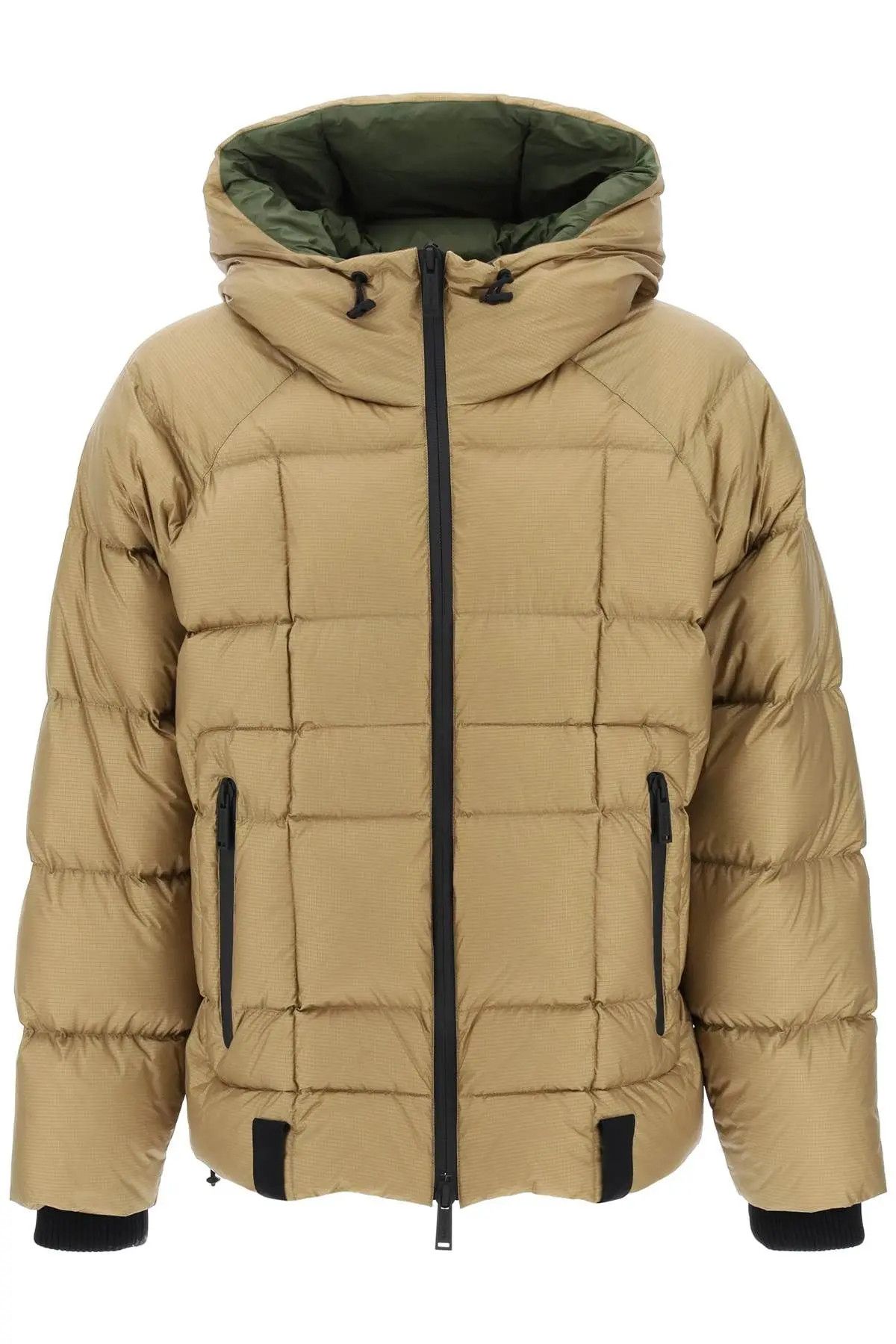 image of Dsquared2 O1S22I1N0224 Logo Print Hooded Down Jacket In Beige, Men's (Size Small)