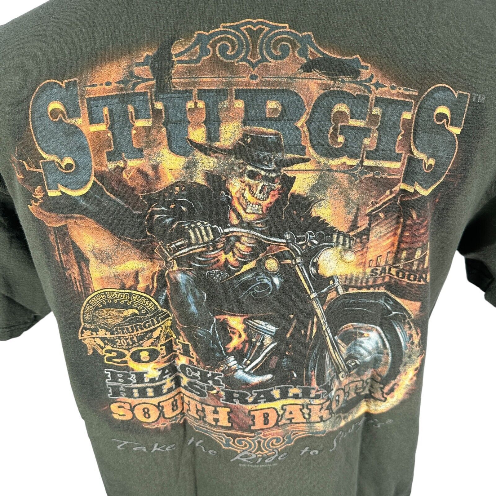 Anvil Sturgis Black Hills Rally 2011 T-Shirt Men's Large Green Size US L / EU 52-54 / 3 - 5 Thumbnail