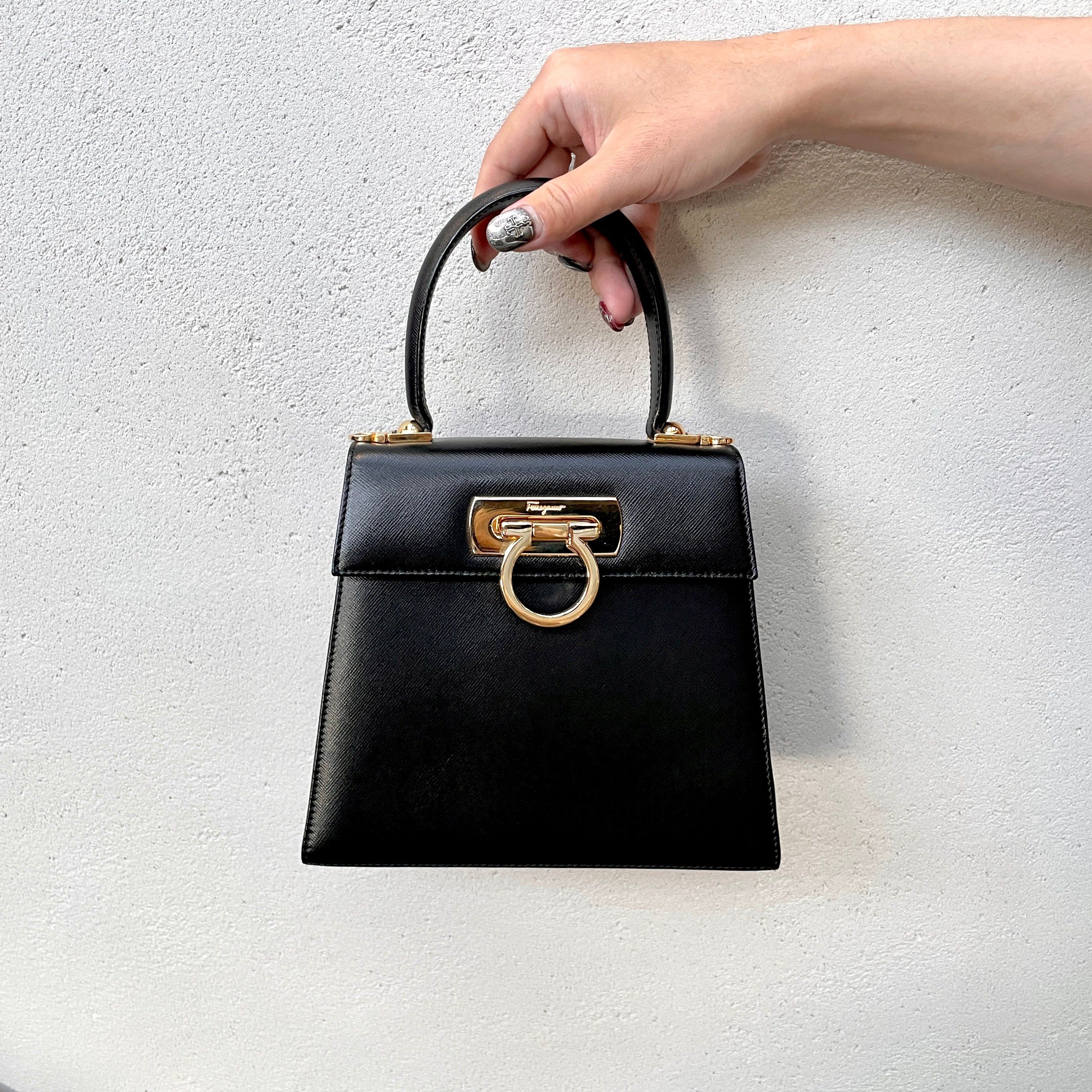 Salvatore Ferragamo Gancini Top Handbag Black Ghw