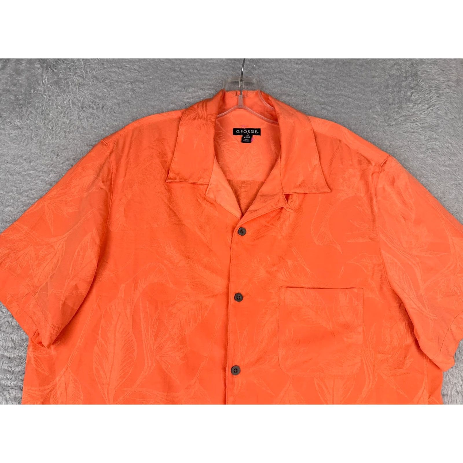 George George Shirt Men Large Orange Floral Embroidered Button Up Hawaiian Polyester Size US L / EU 52-54 / 3 - 4 Thumbnail