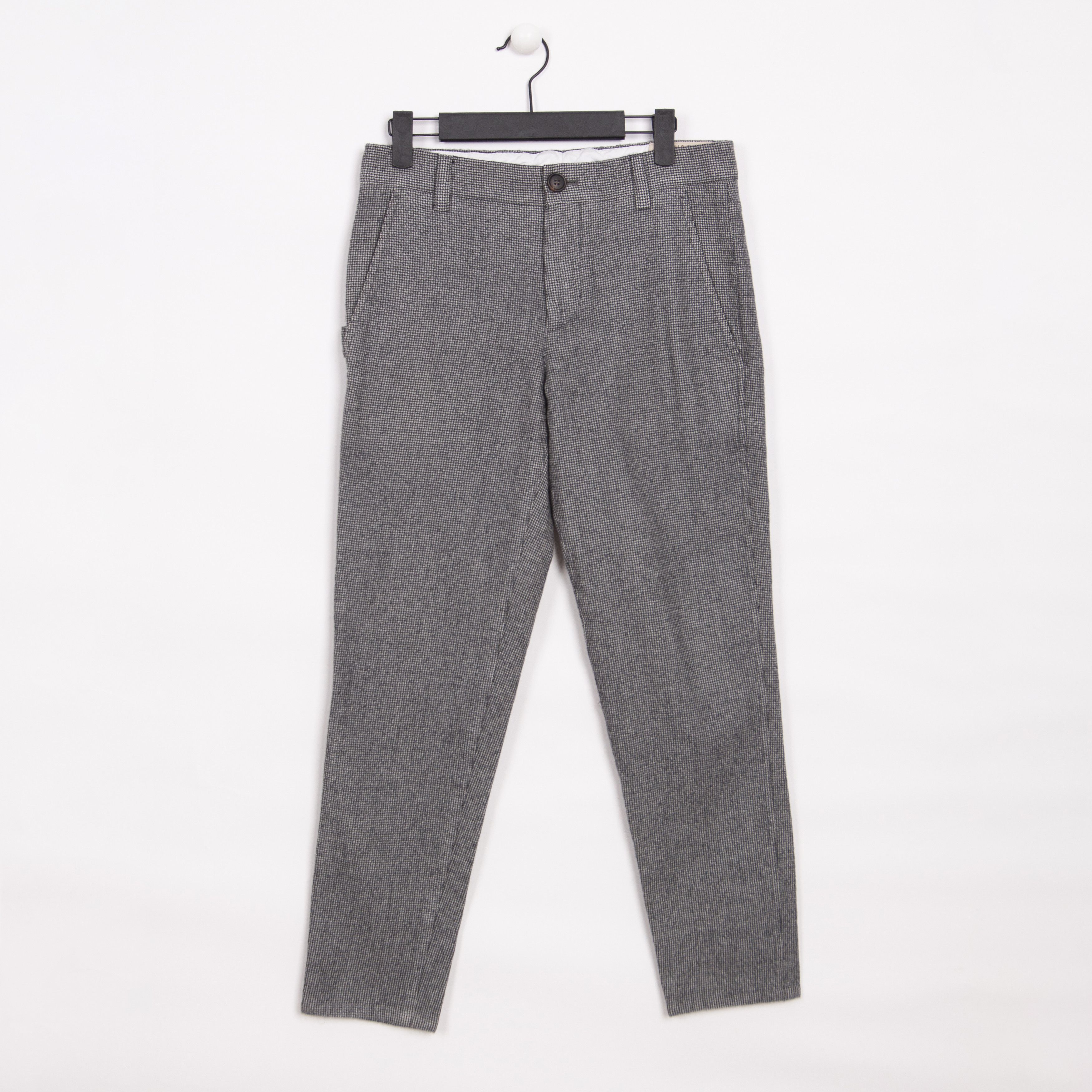 image of Brunello Cucinelli Cropped Checked Tweed Pants Wool Trousers in Grey, Men's (Size 28)