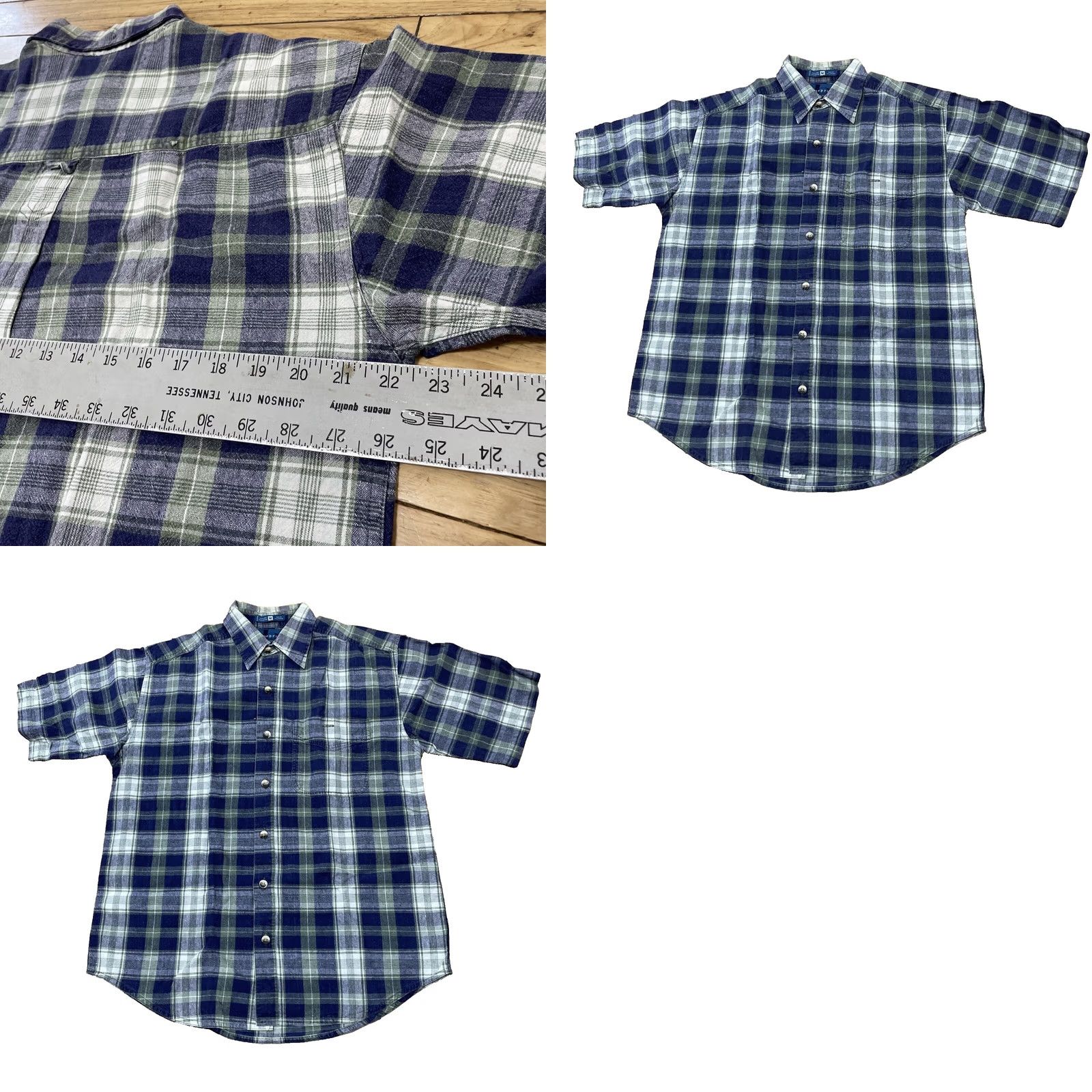 Vintage BLUEPRINT Shirt Men M Button-Up 44" Plaid Linen Cotton Vintage Blue Green Retro Short Sleeve Vintage Mens Size US M / EU 48-50 / 2 - 11 Thumbnail
