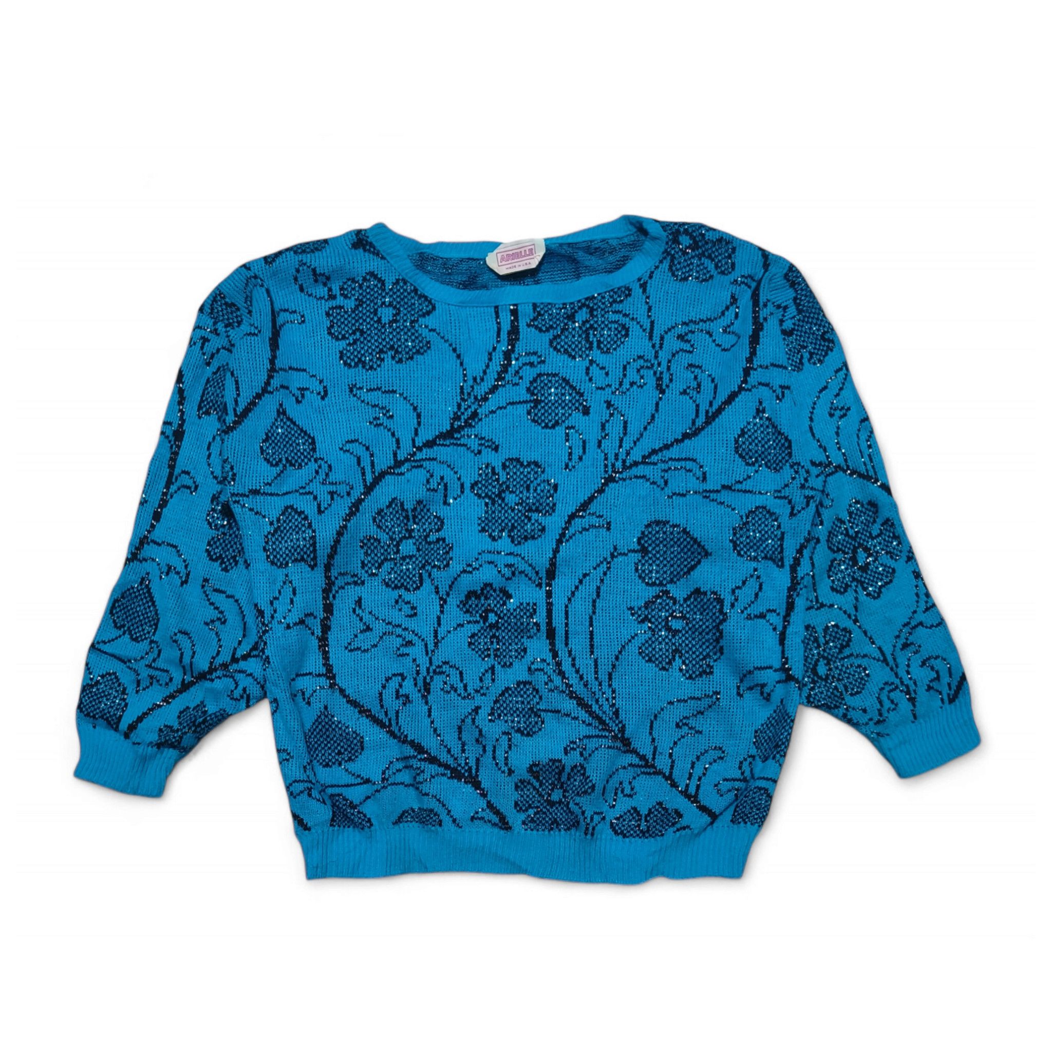 Vintage Vintage 70s ARIELLE Women's Floral Motifs Knit Sweater Size S / US 4 / IT 40 - 1 Thumbnail