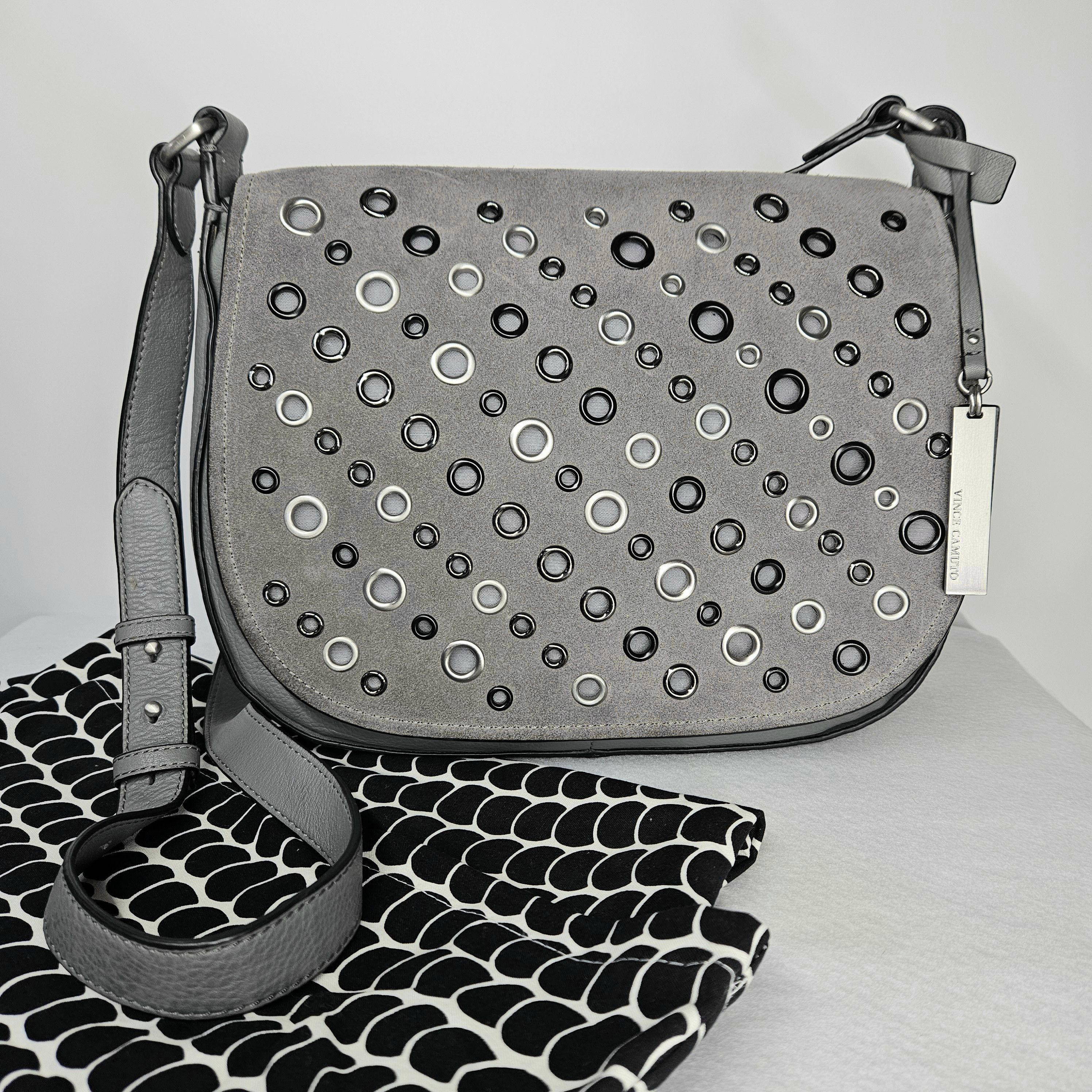 Vince Camuto Vince Camuto 12x10x4" Messanger Shoulder Bag Grey Suede Size ONE SIZE - 1 Thumbnail